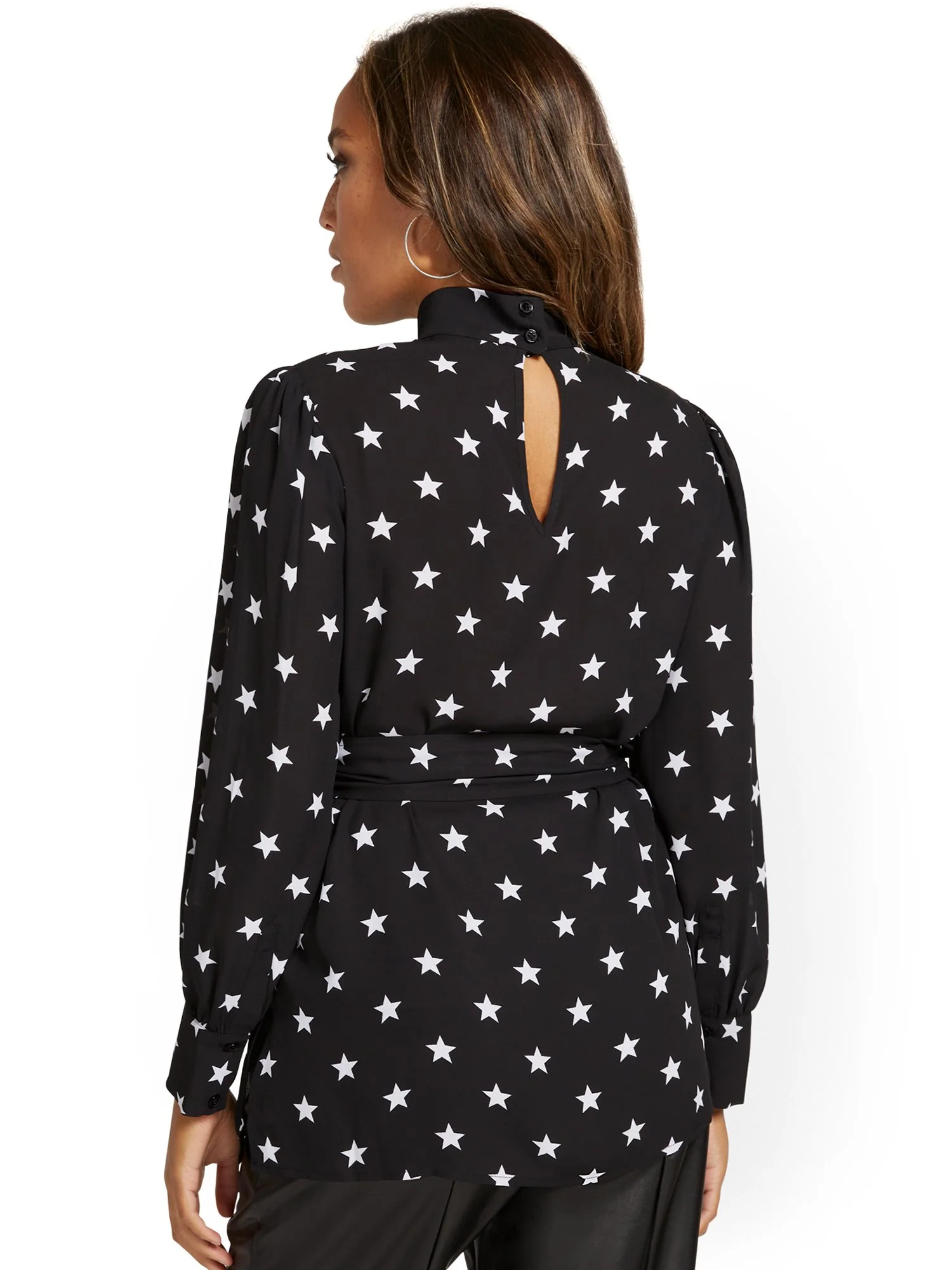 Star-Print Belted Mock-Neck Blouse - Image 3