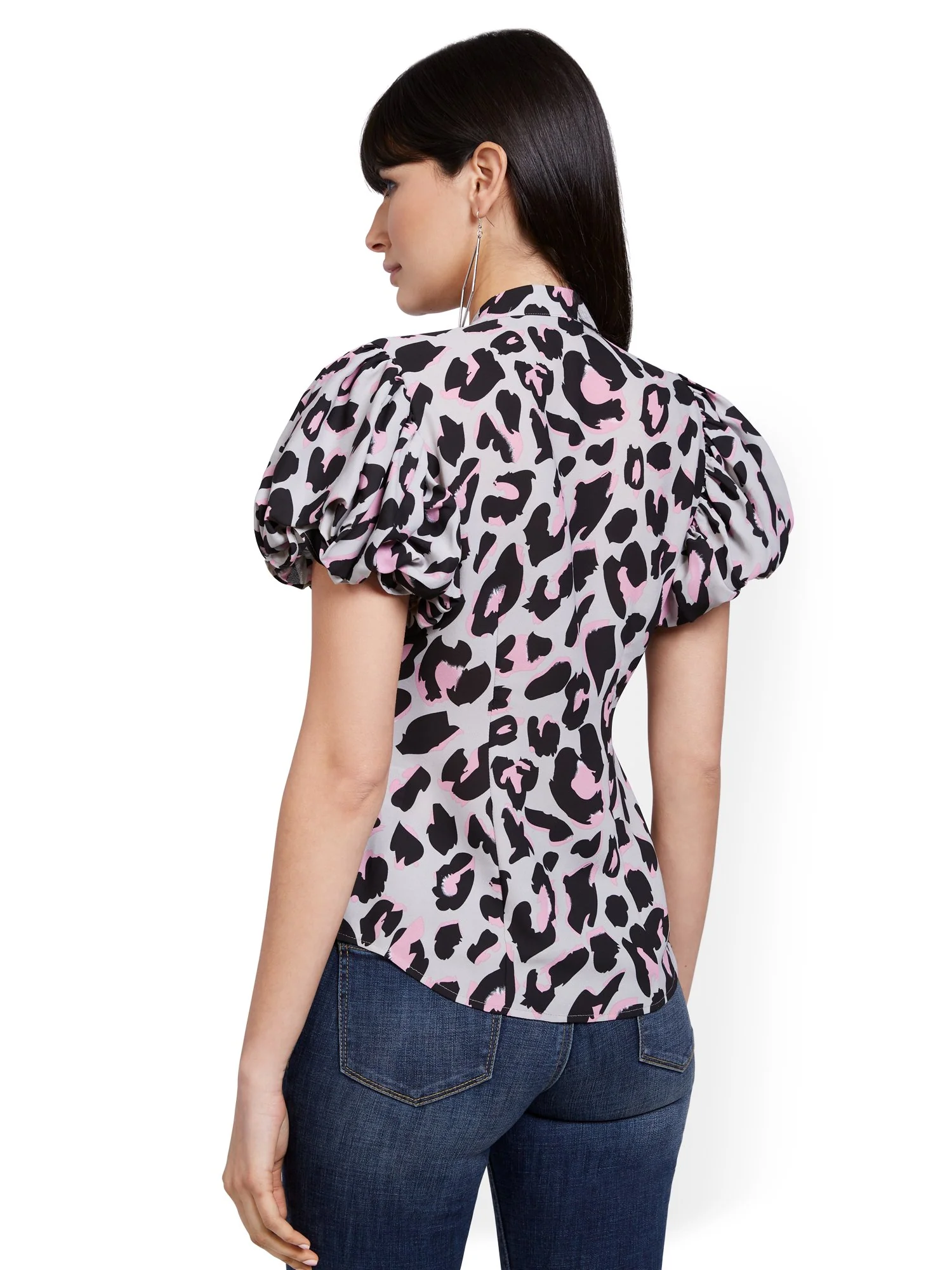 Statement Leopard Puff-Sleeve Blouse - Image 3