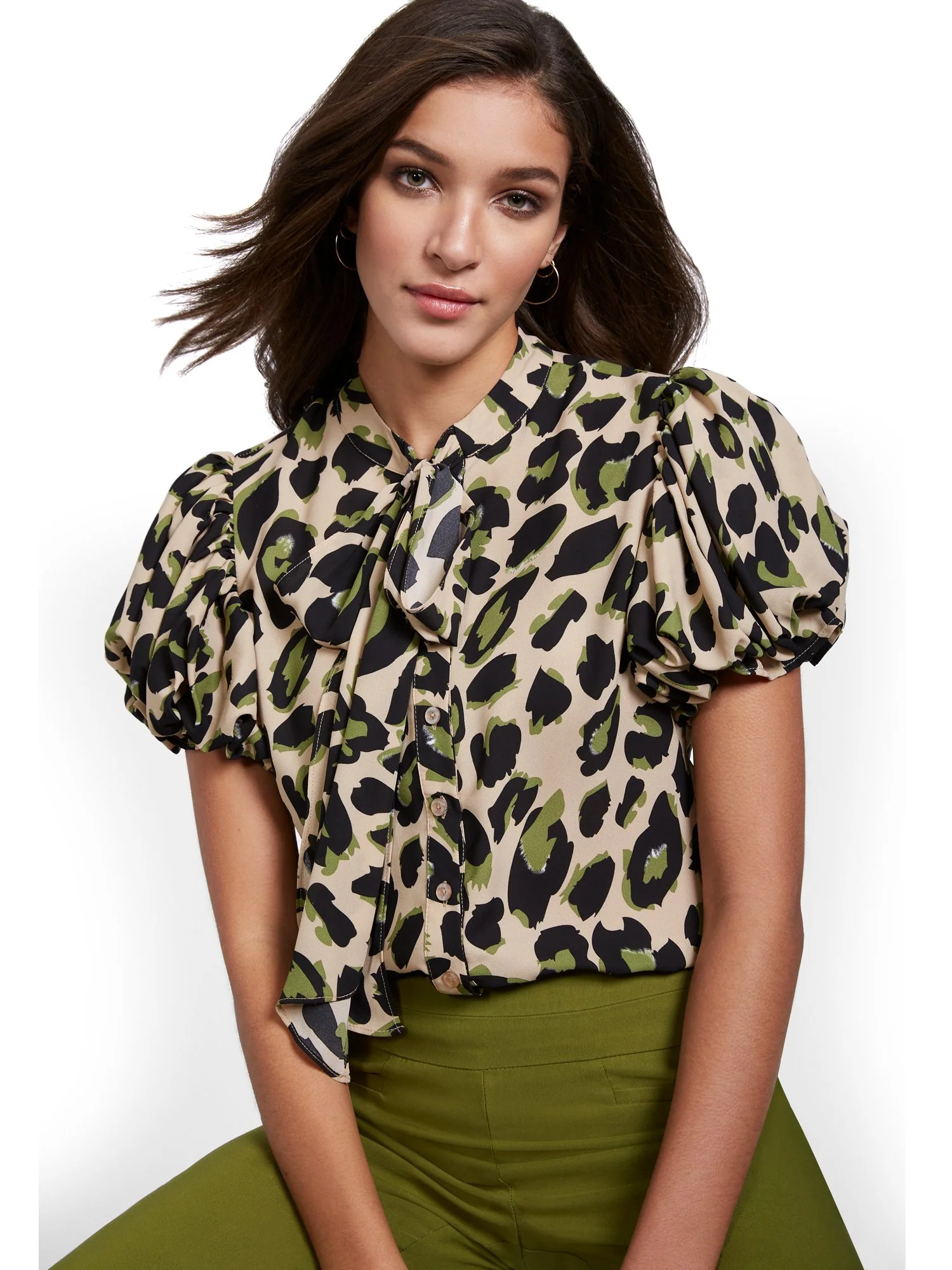 Statement Leopard Puff-Sleeve Blouse - Image 5