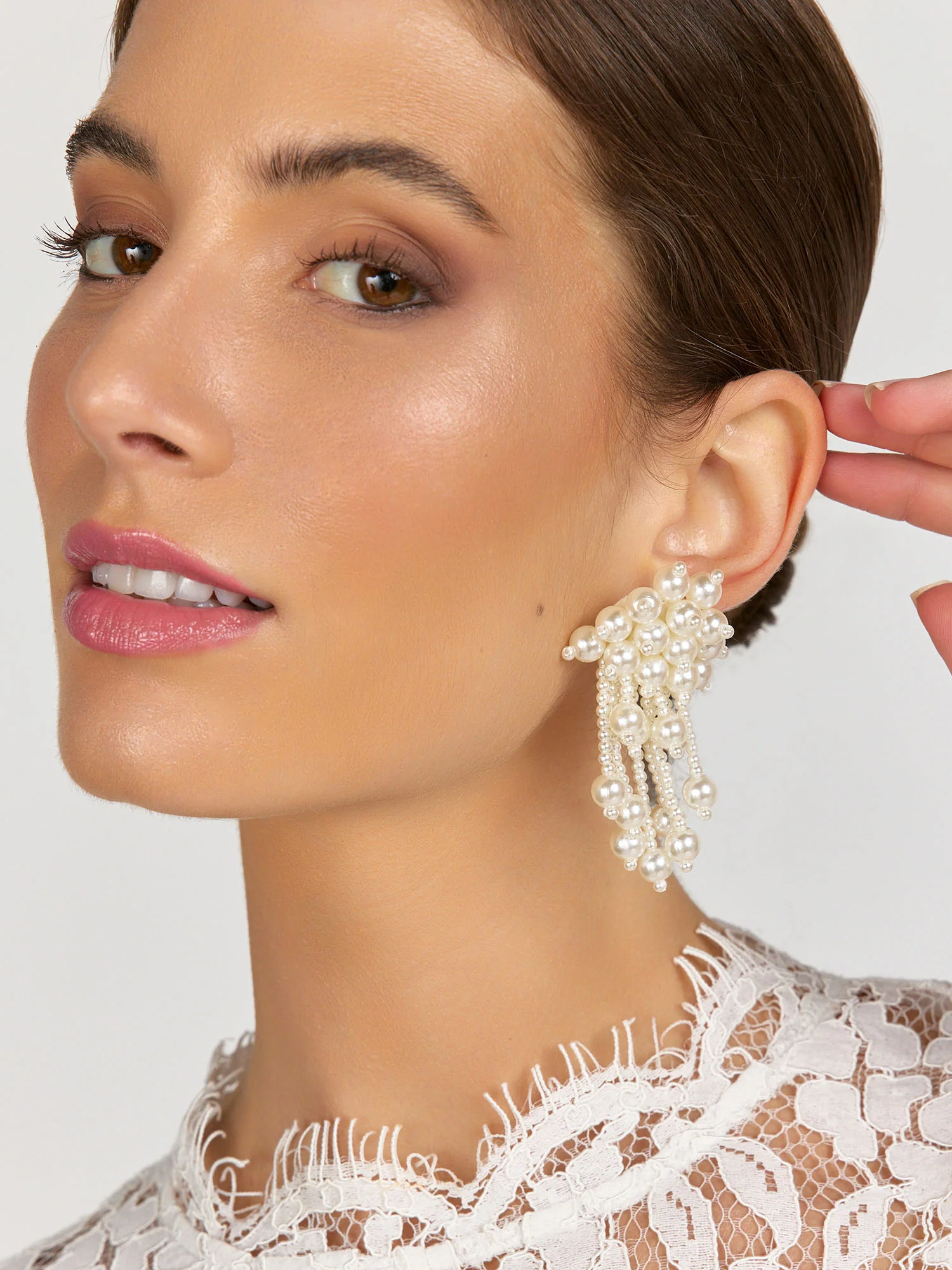 Statement Pearl Cluster Earrings - Image 3