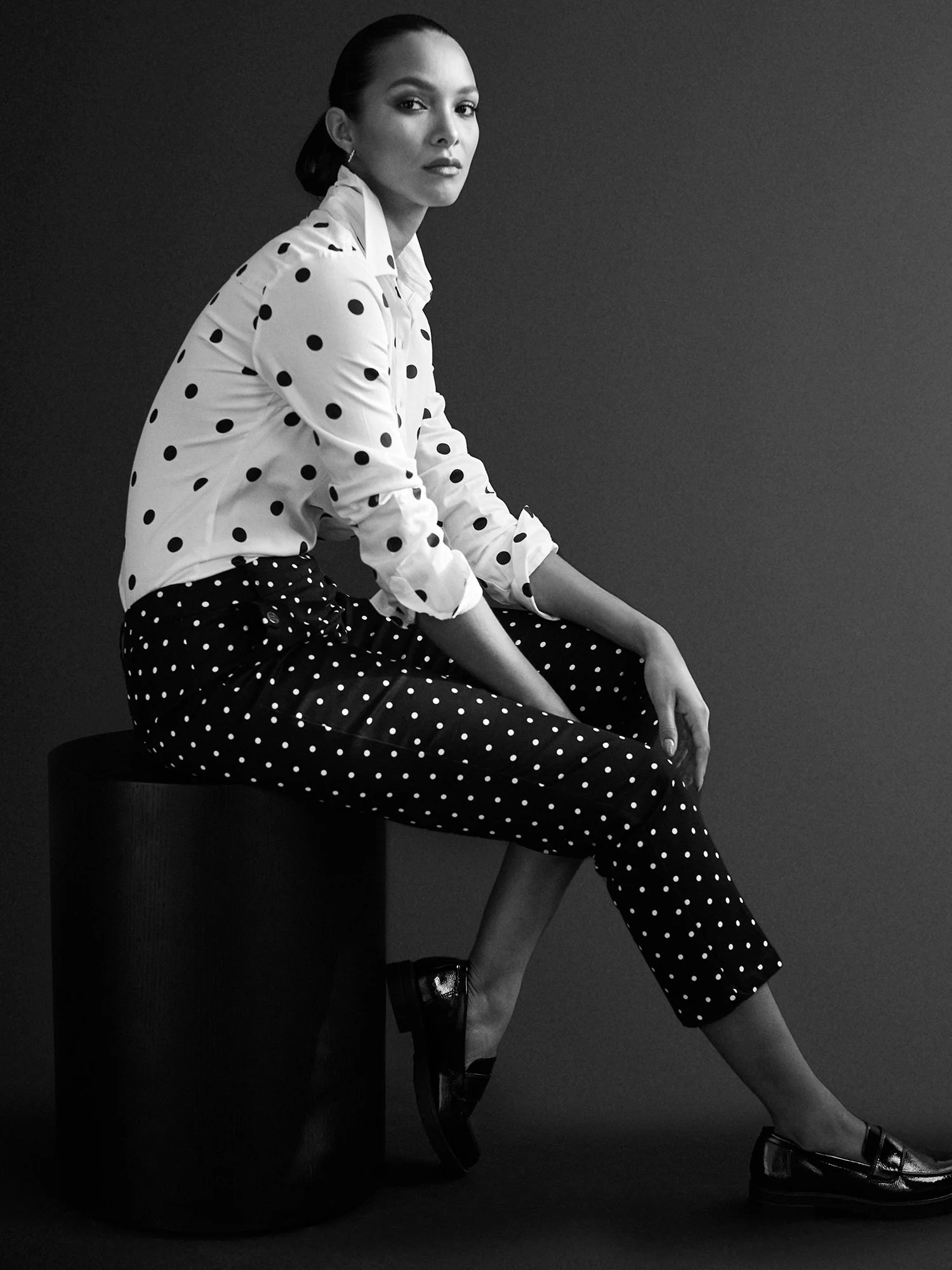 Straight-Leg High-Waisted Polka-Dot Ankle Pant - NY&Chic Collection - Image 4