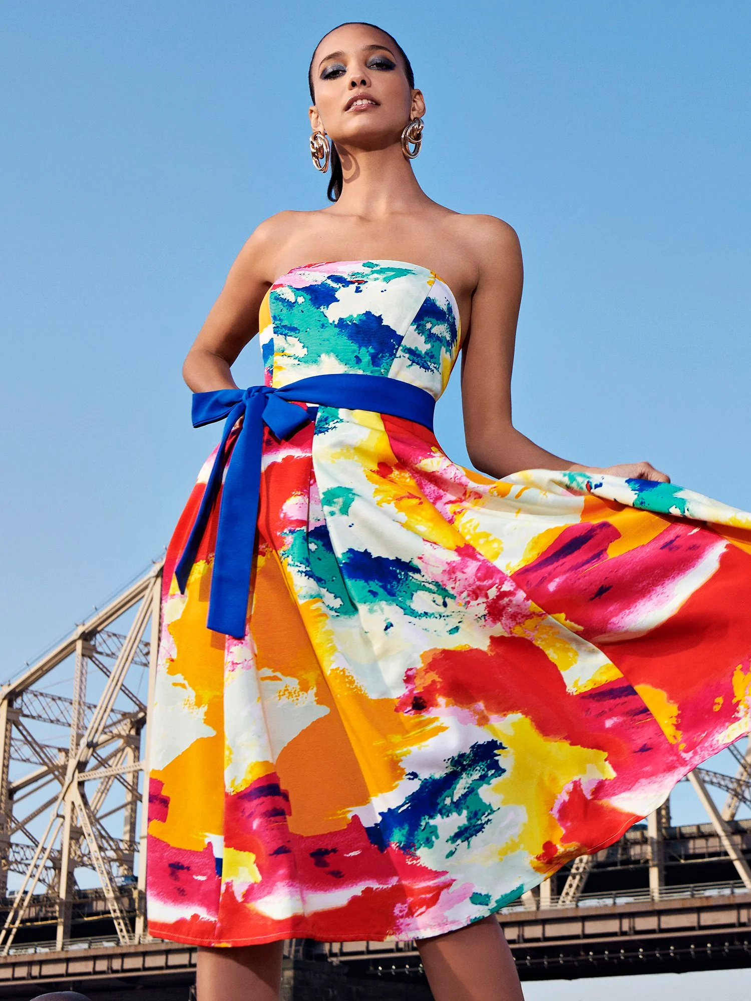 Strapless Bow-Front Midi Dress