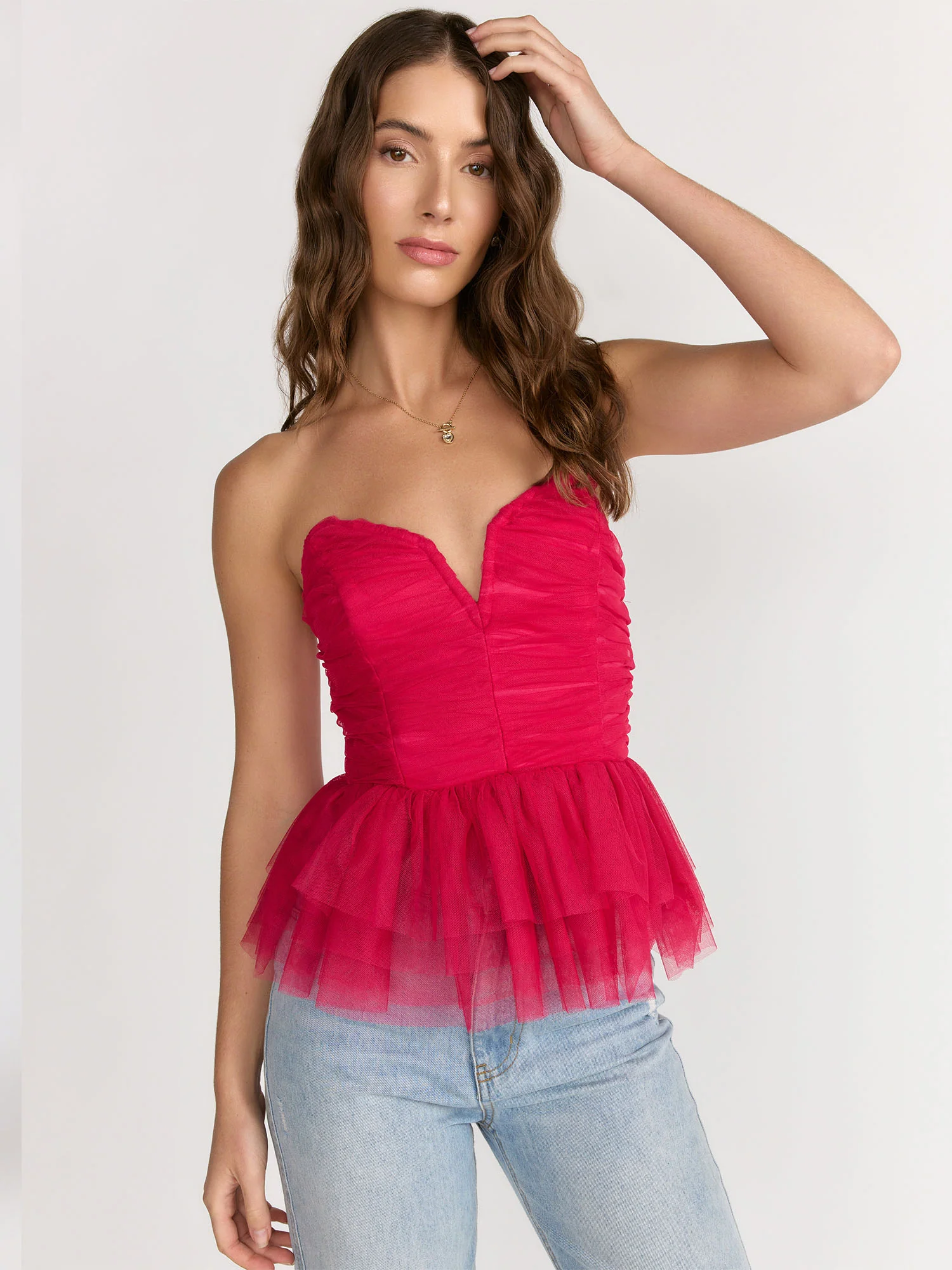 Flying Tomato Strapless Corseted Tulle Top - Brands We Love