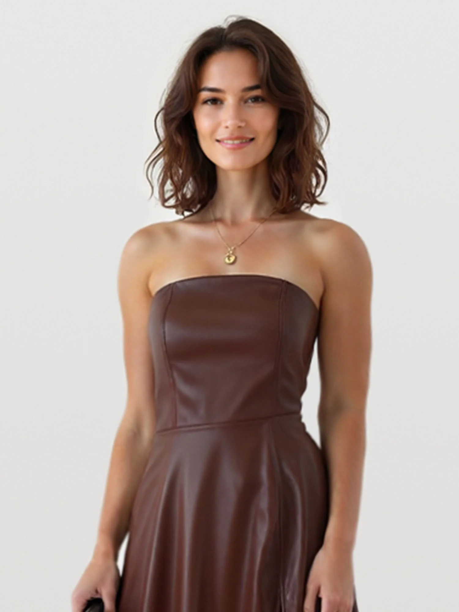 Strapless Faux Leather Midi Dress - Image 6