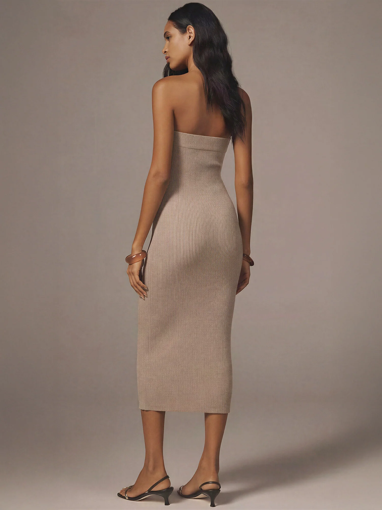 Strapless Glitter Knit Bodycon Midi Dress - Image 4