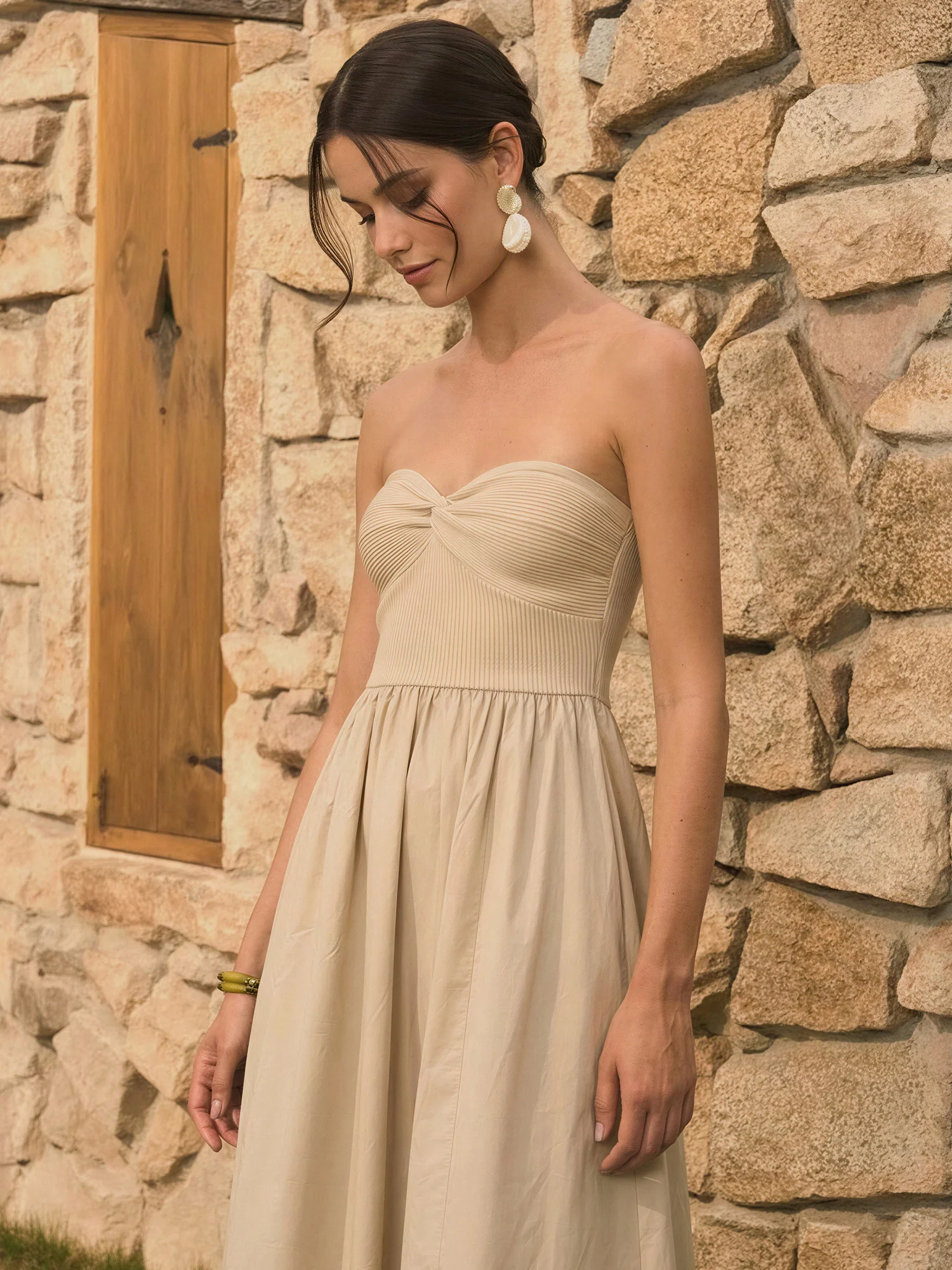 Strapless Mixed Media Poplin Fit And Flare Maxi Dress - Image 6