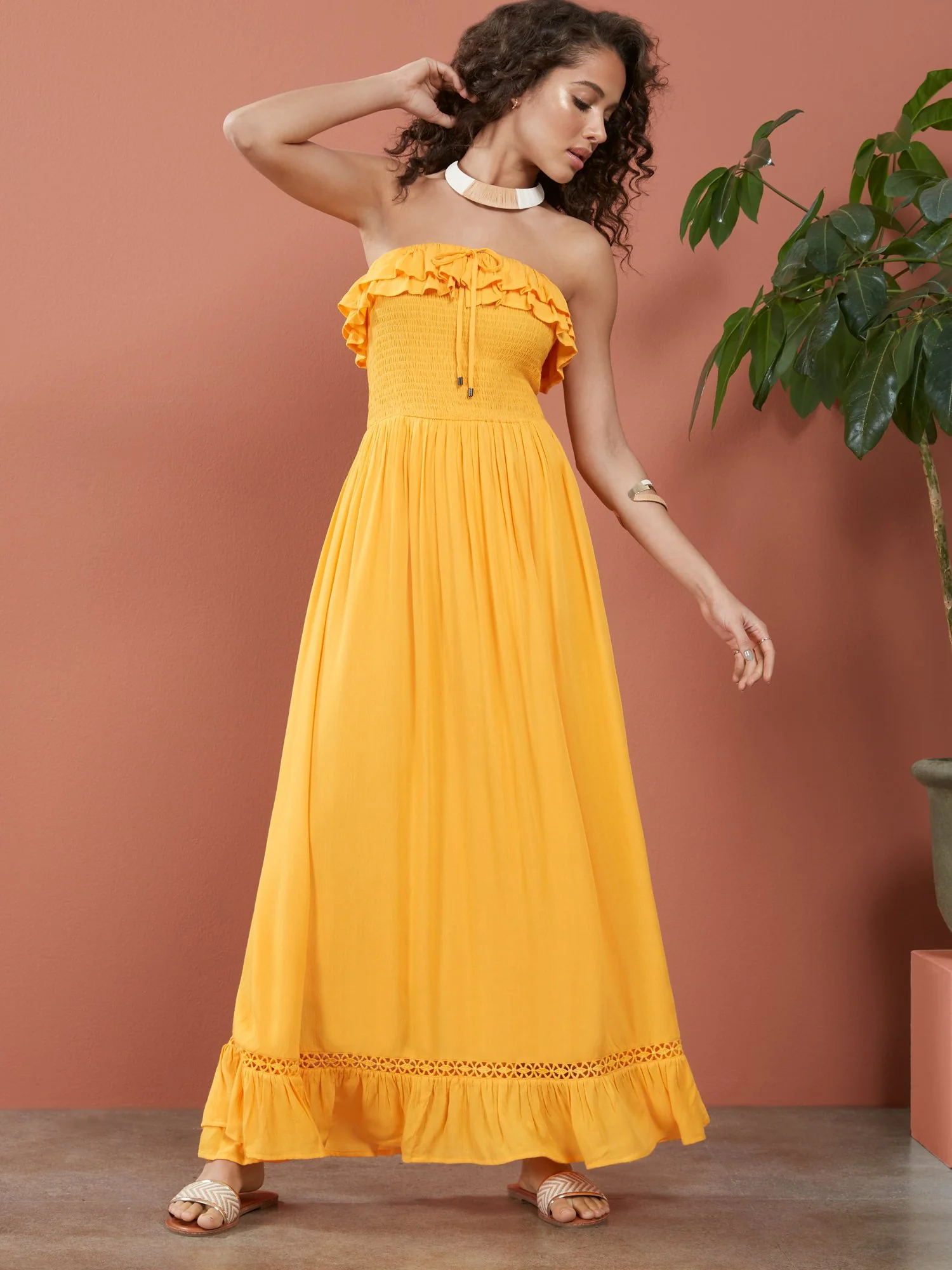 Strapless Smocked Ruffle-Top Maxi Dress - Image 4