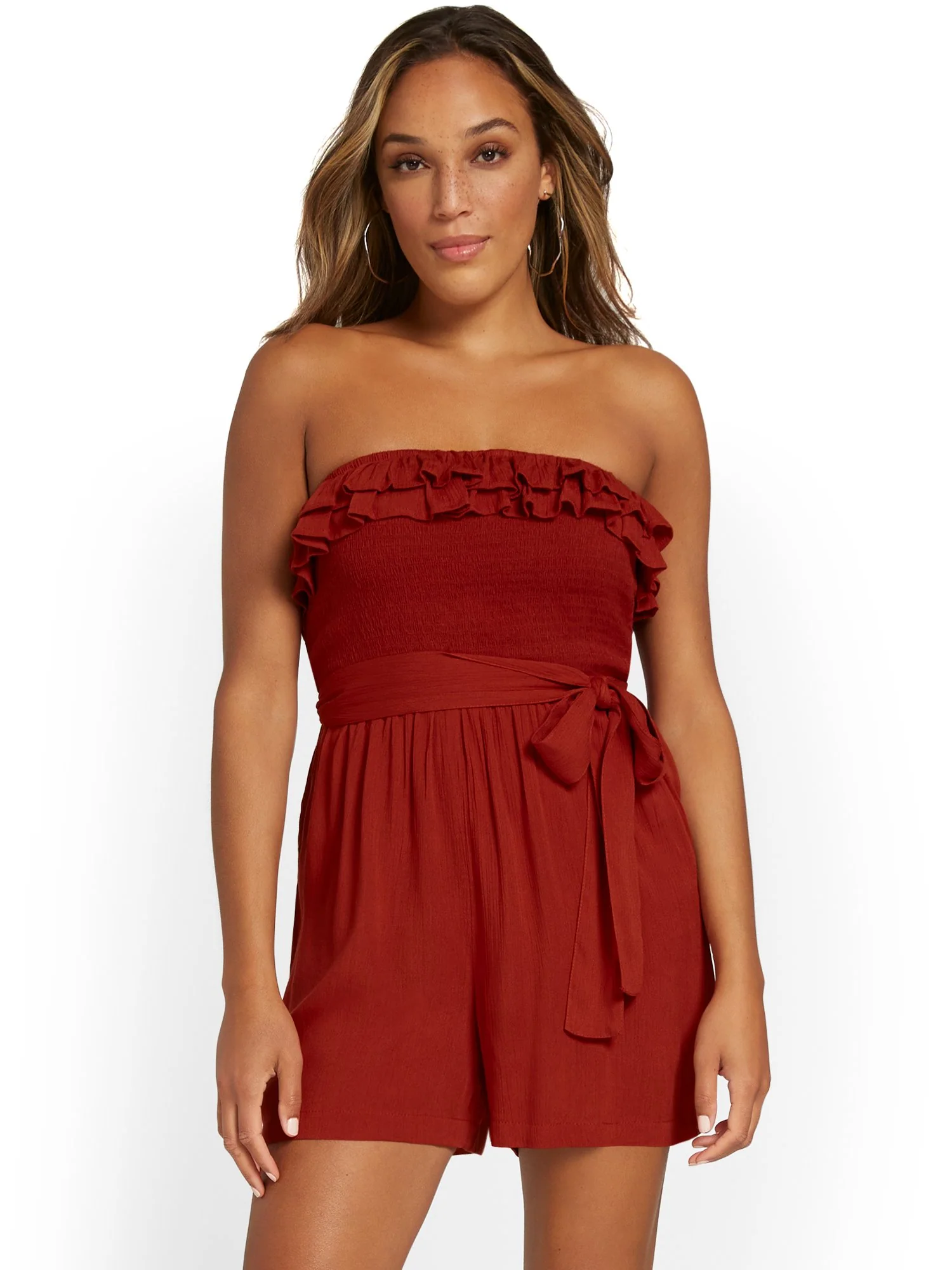 Strapless Tie-Waist Ruffle Romper - Image 9