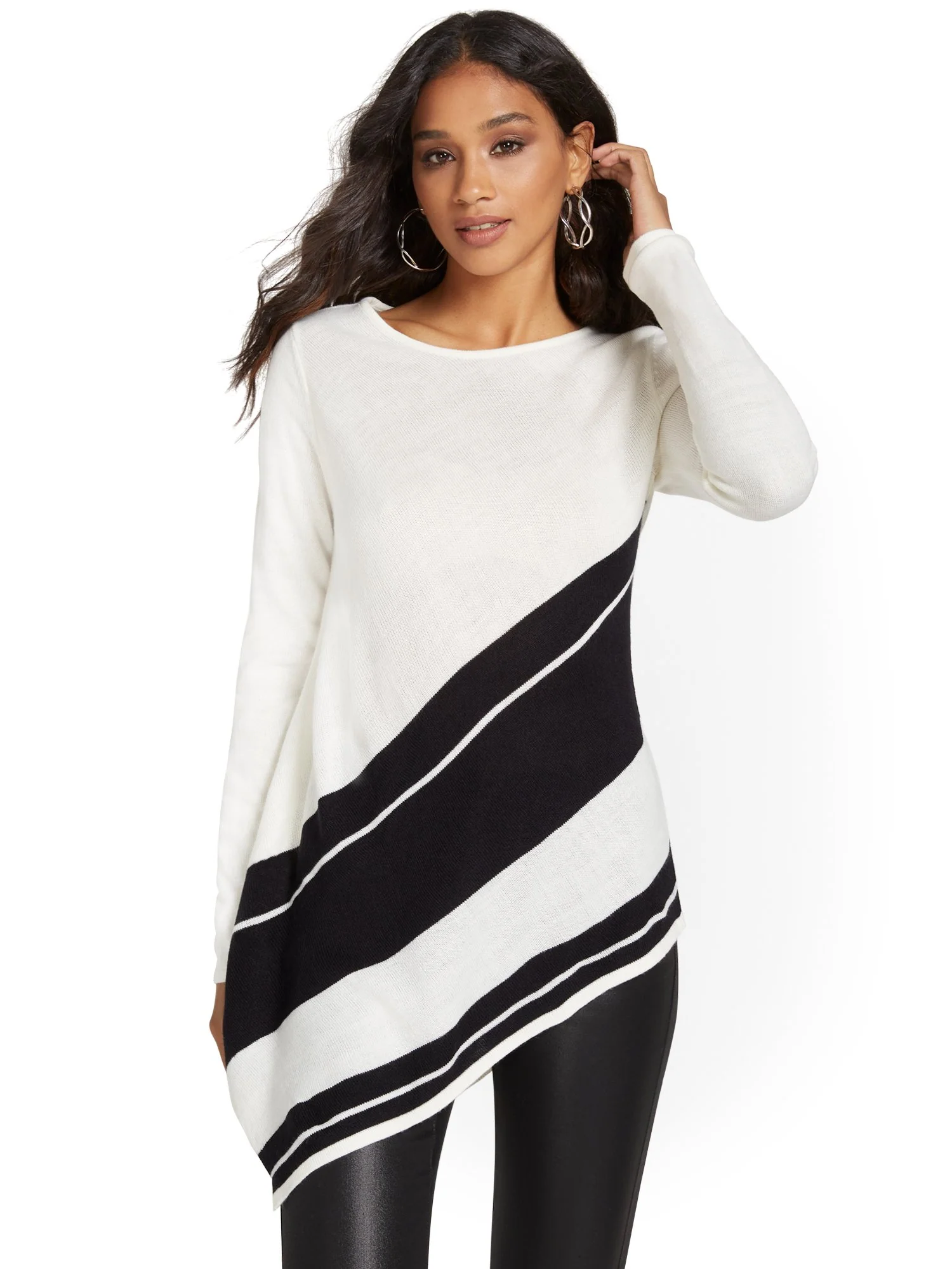 Stripe Asymmetrical Tunic Sweater - Image 11