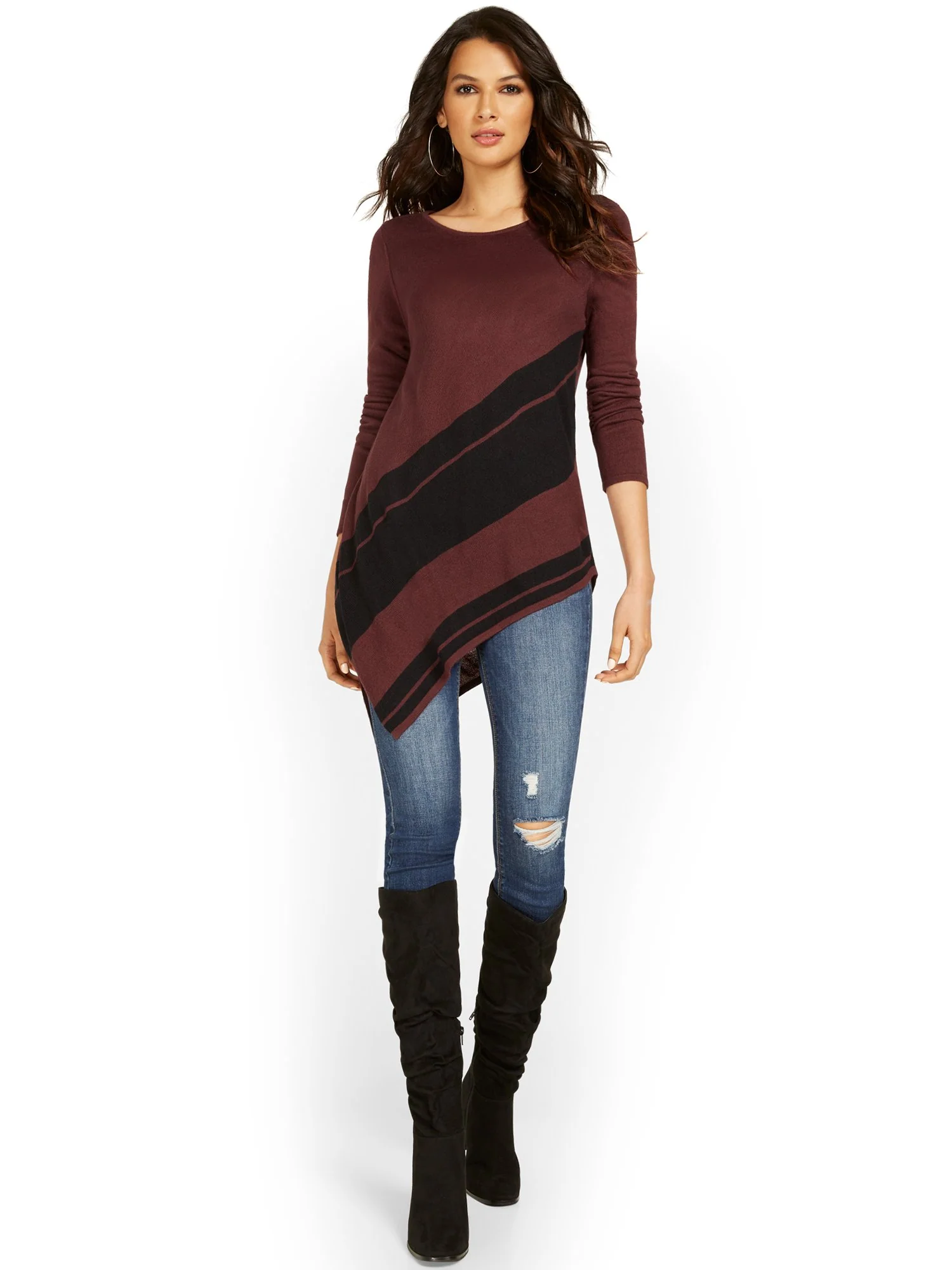 Stripe Asymmetrical Tunic Sweater - Image 5