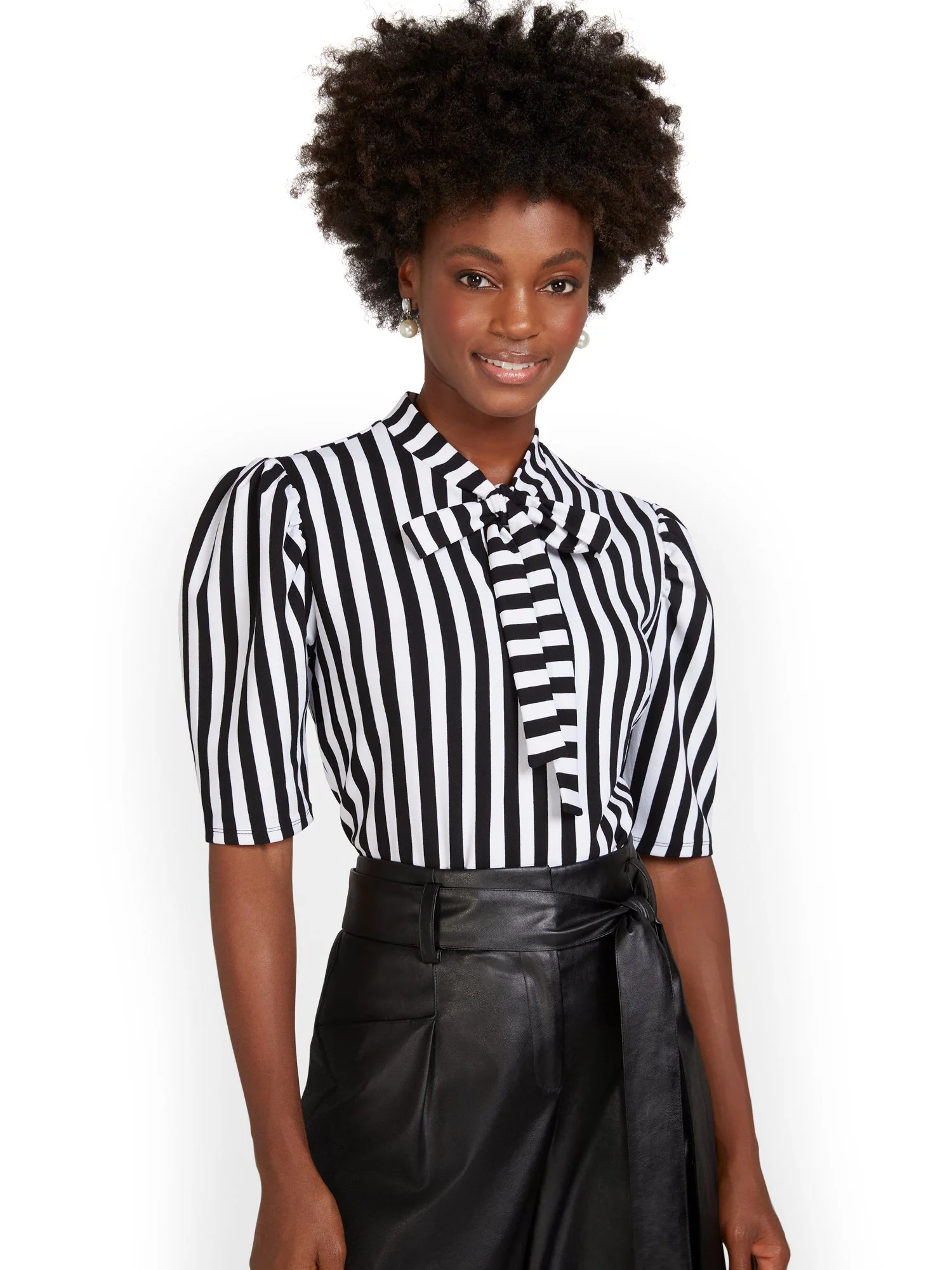 Stripe Bow-Neck Top