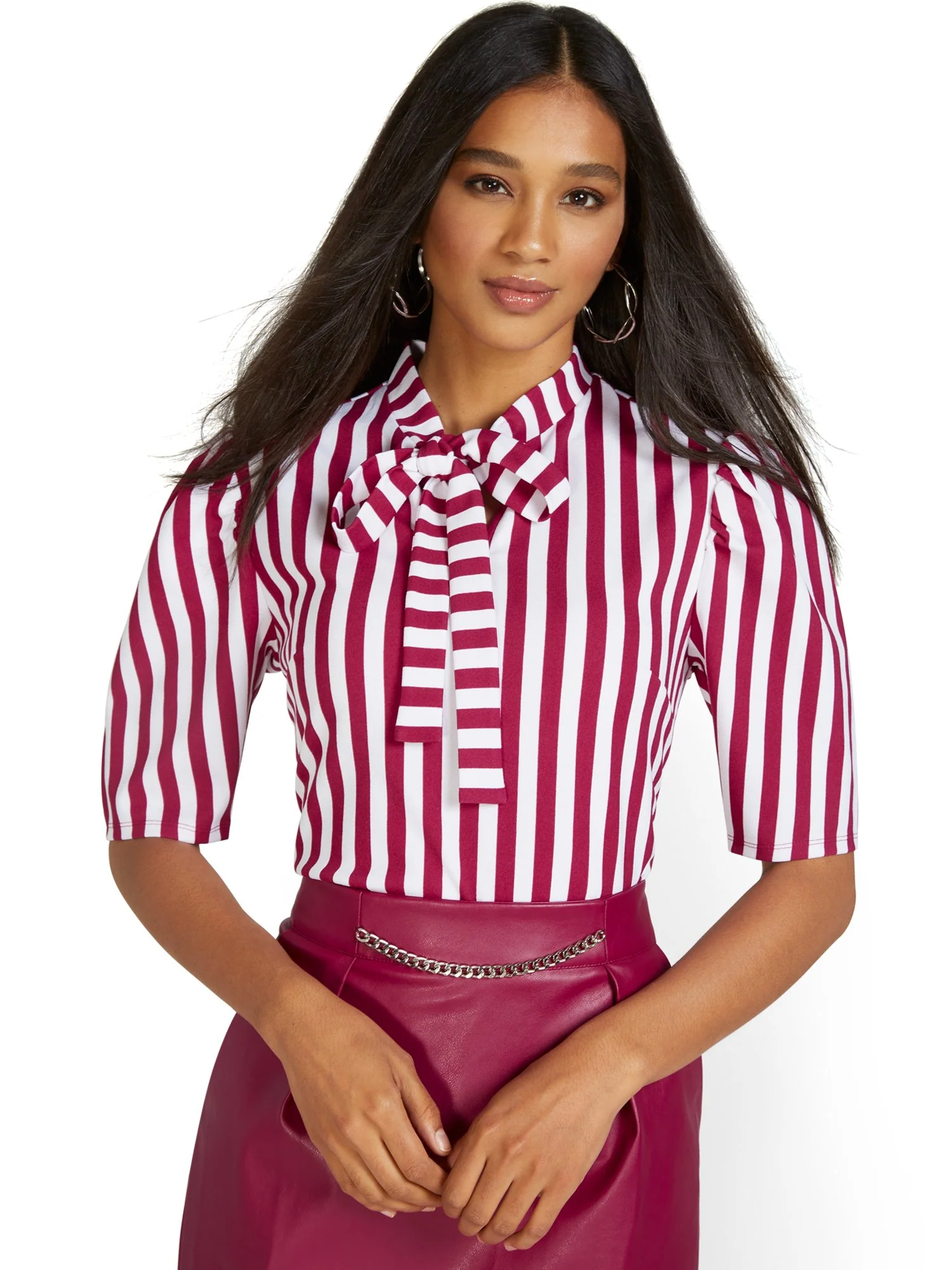 Stripe Bow-Neck Top - Image 5