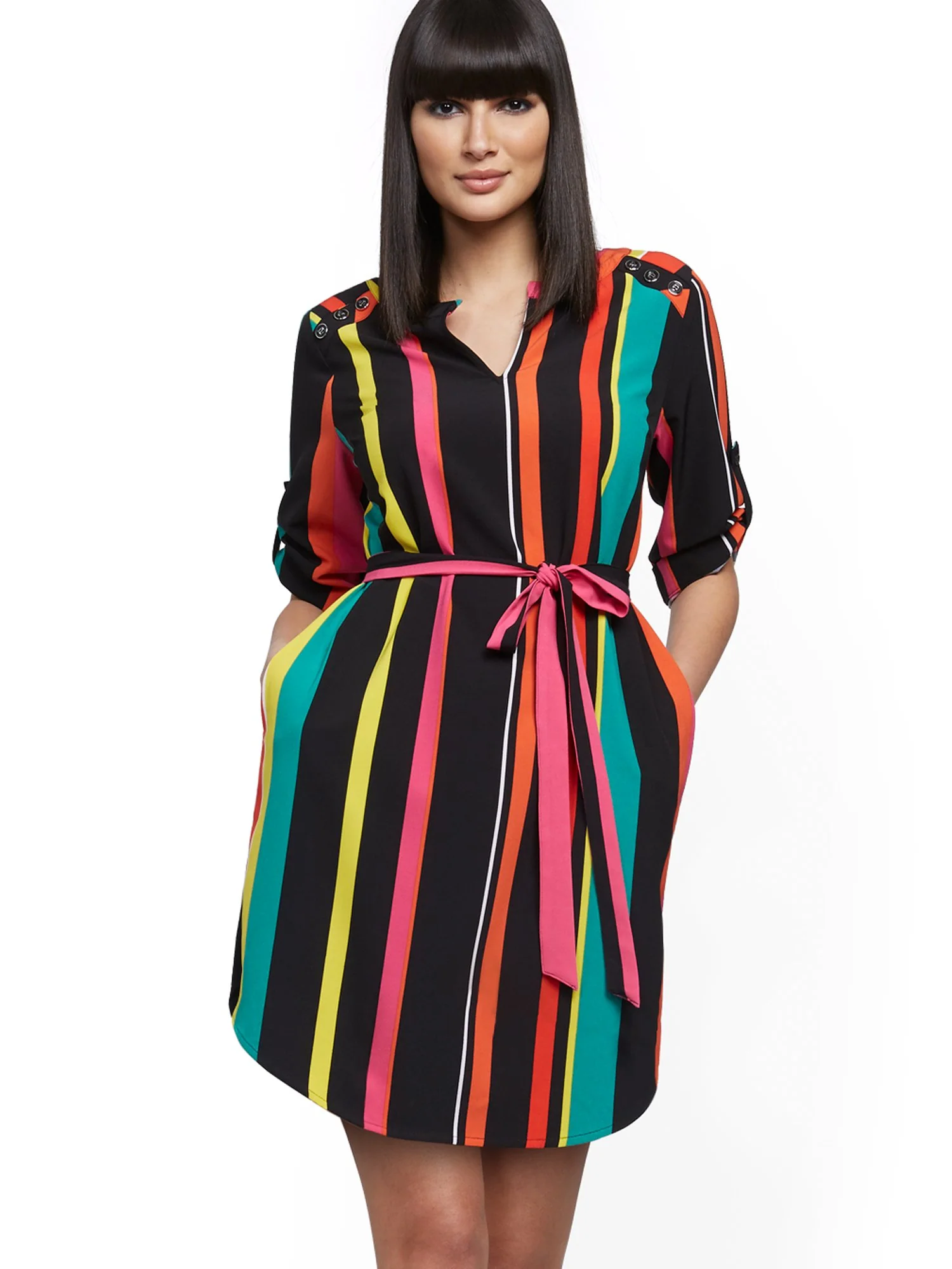 Stripe Button-Accent Shirtdress - Image 2