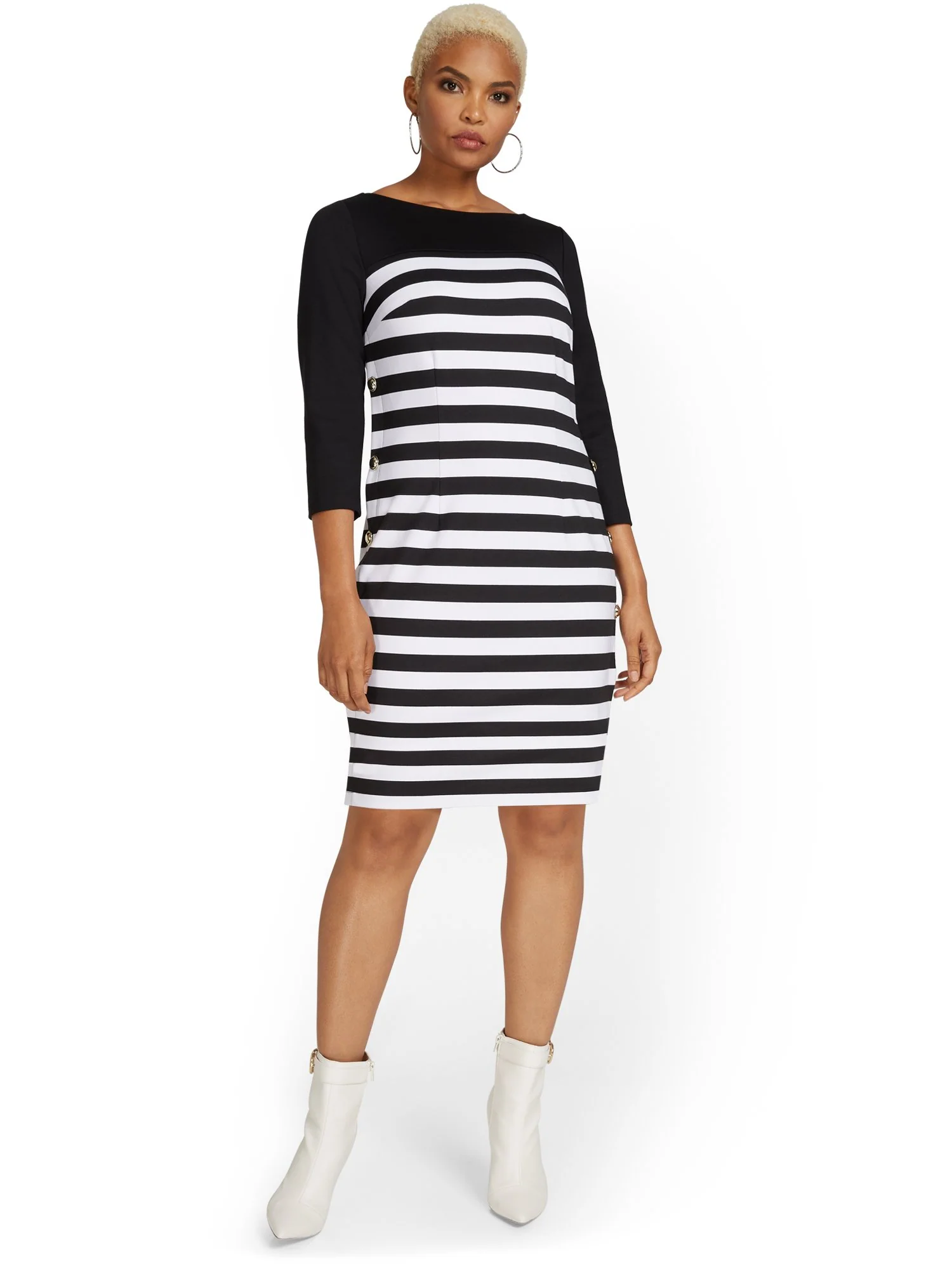 Stripe Button-Detail Sheath Dress - Superflex