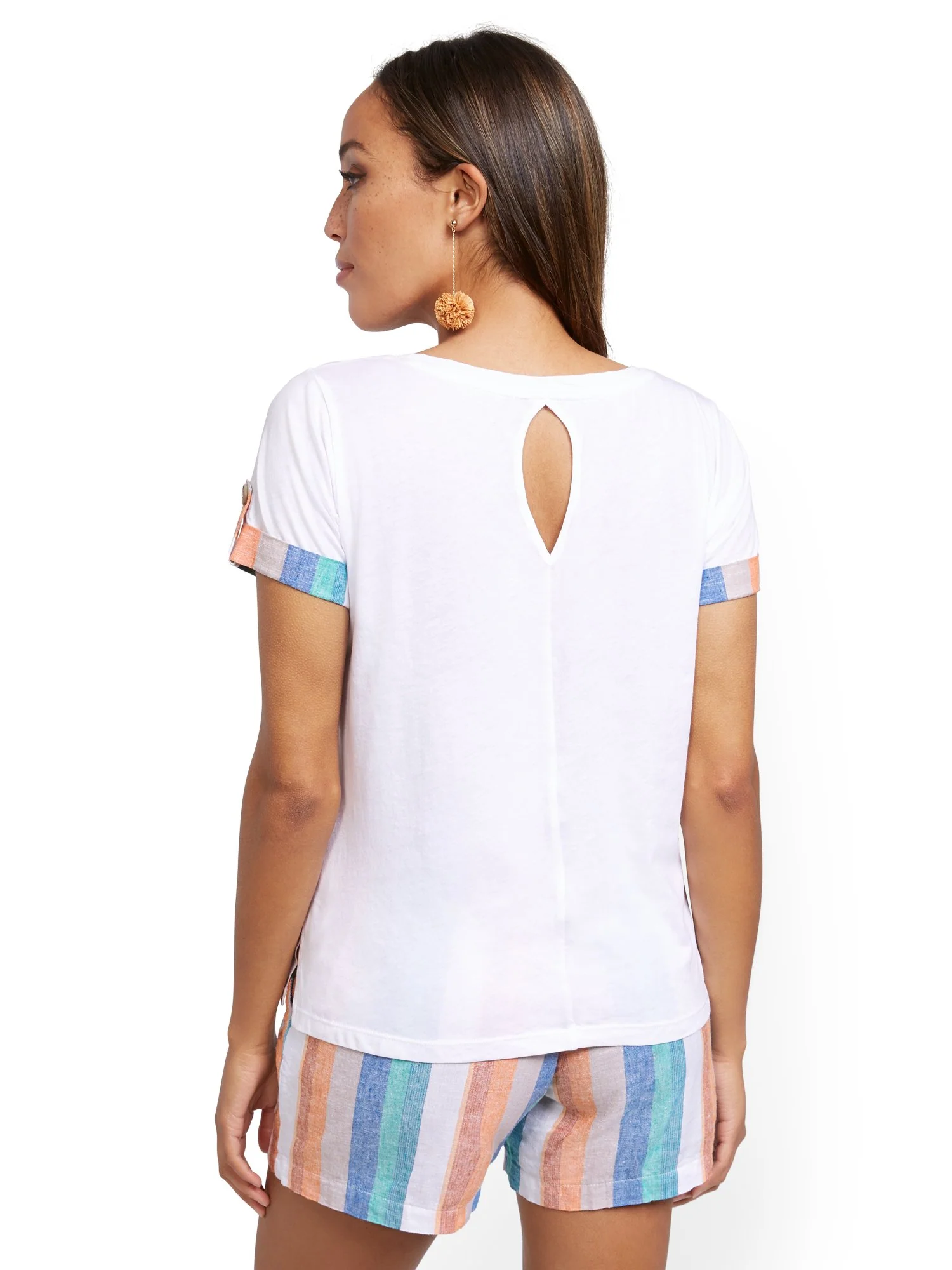 Stripe-Cuff Cotton Tee - Image 3