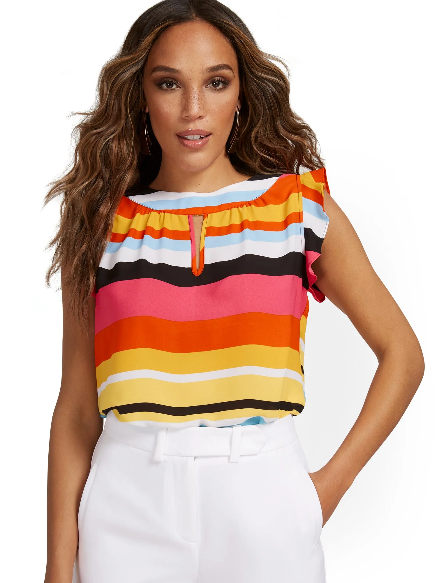 Stripe Flutter-Sleeve Bow-Back Top - Image 2