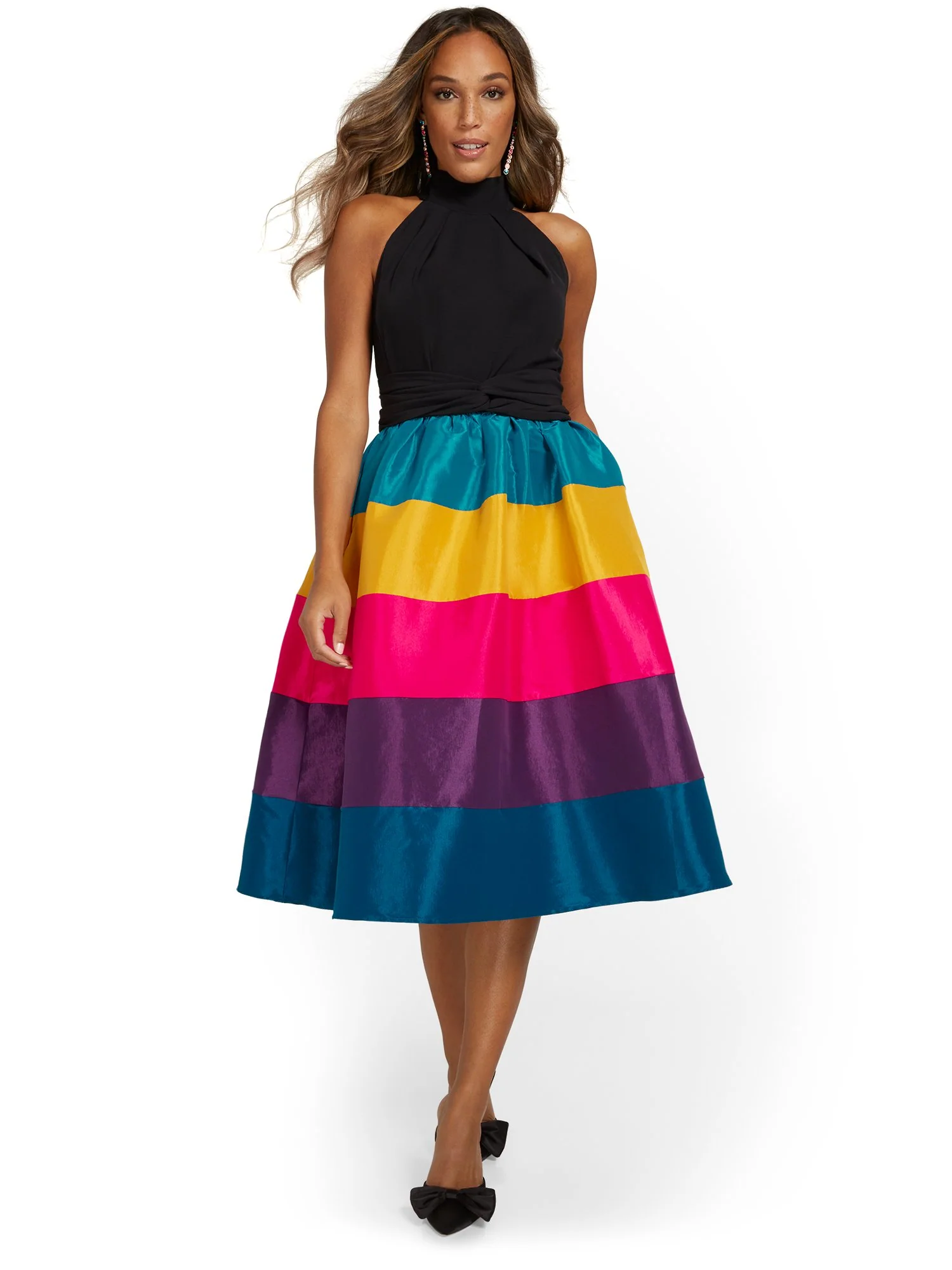 Stripe Halterneck Flare Dress - Image 2