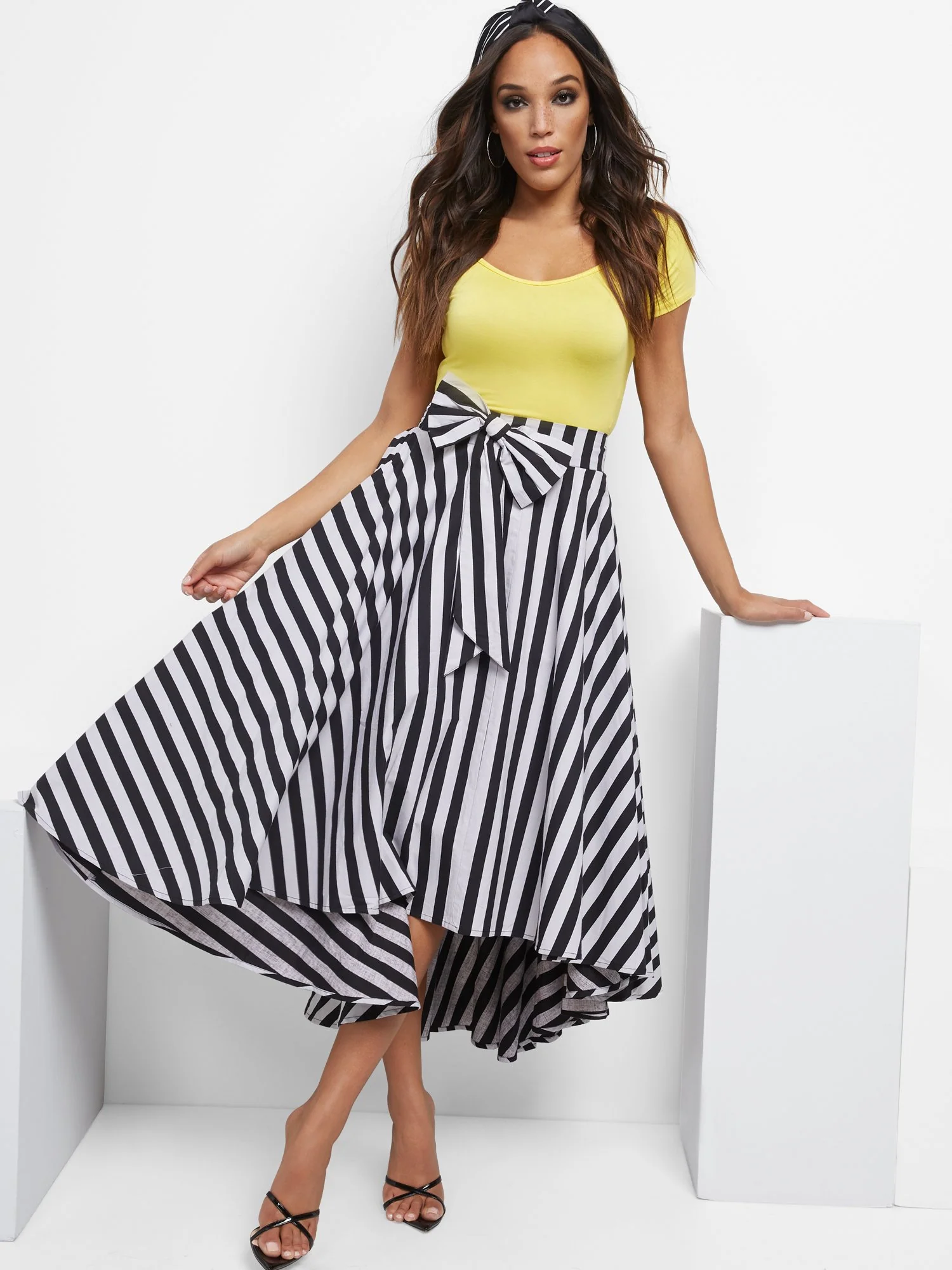 Stripe Hi-Lo Poplin Skirt
