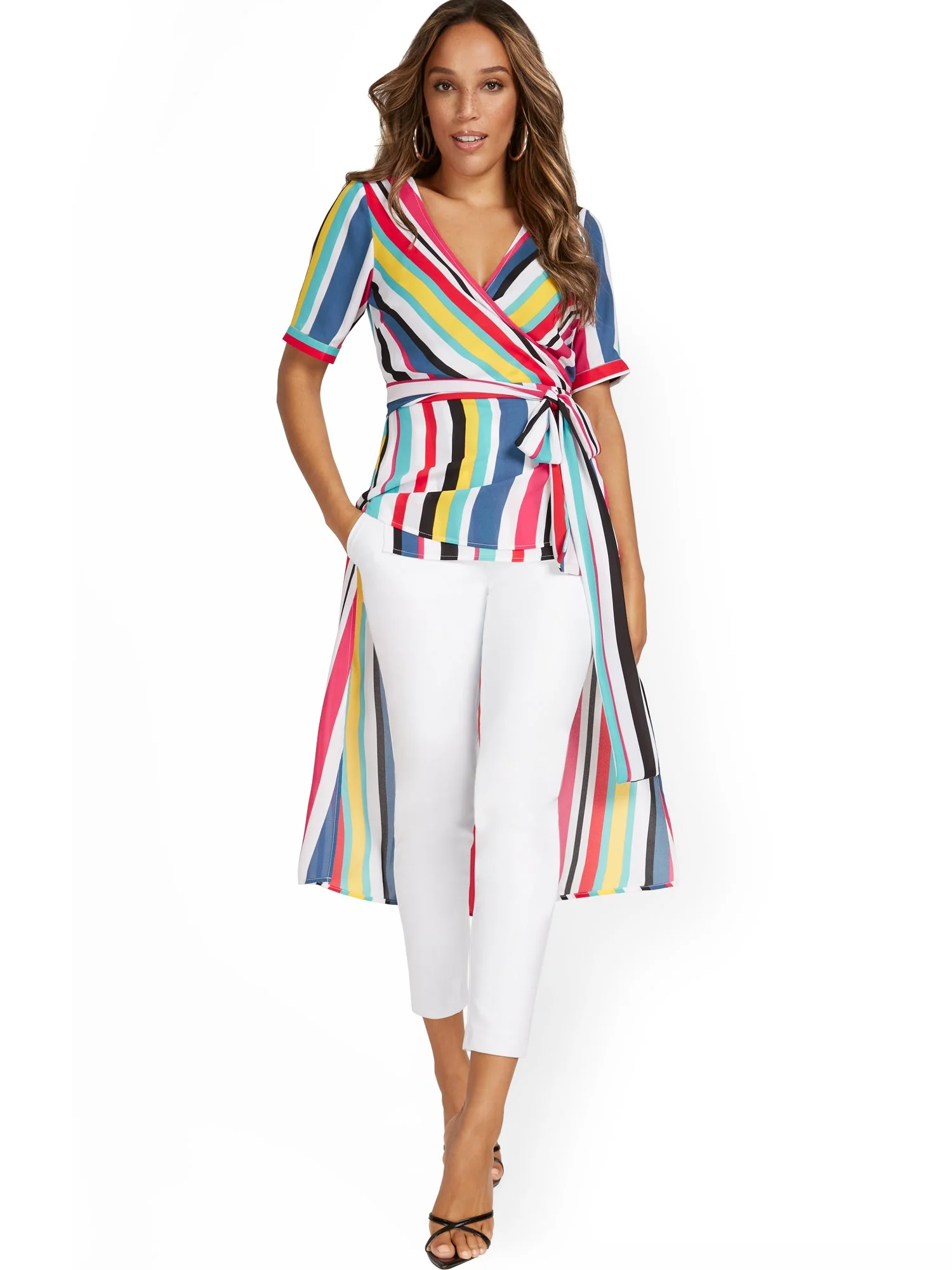 Stripe High-Low Wrap Top - Image 2