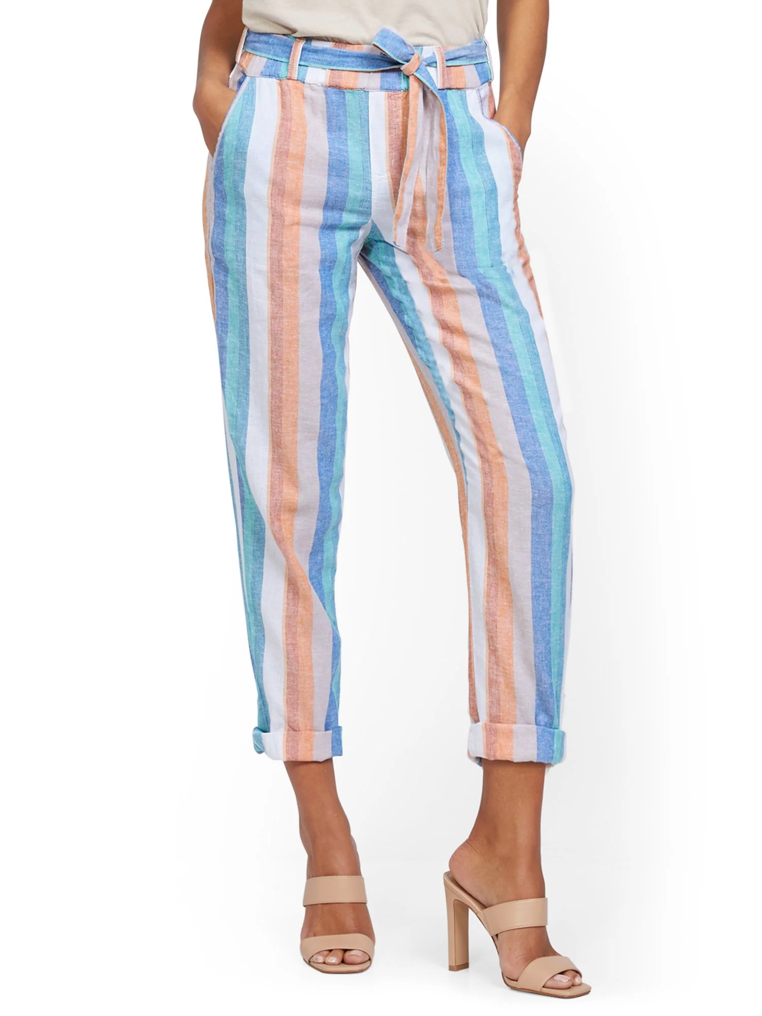 Stripe Linen Belted Boyfriend Pant - Image 2