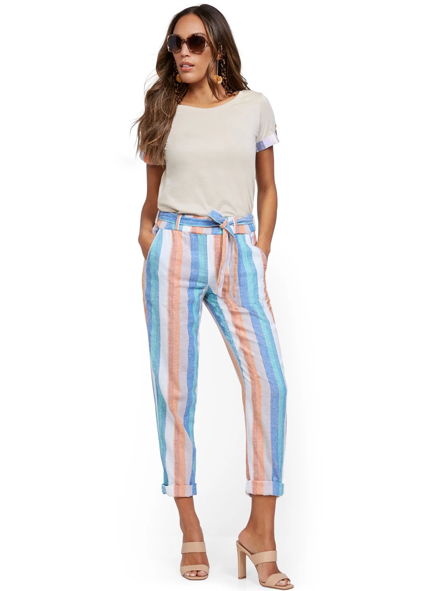 Stripe Linen Belted Boyfriend Pant - Image 3