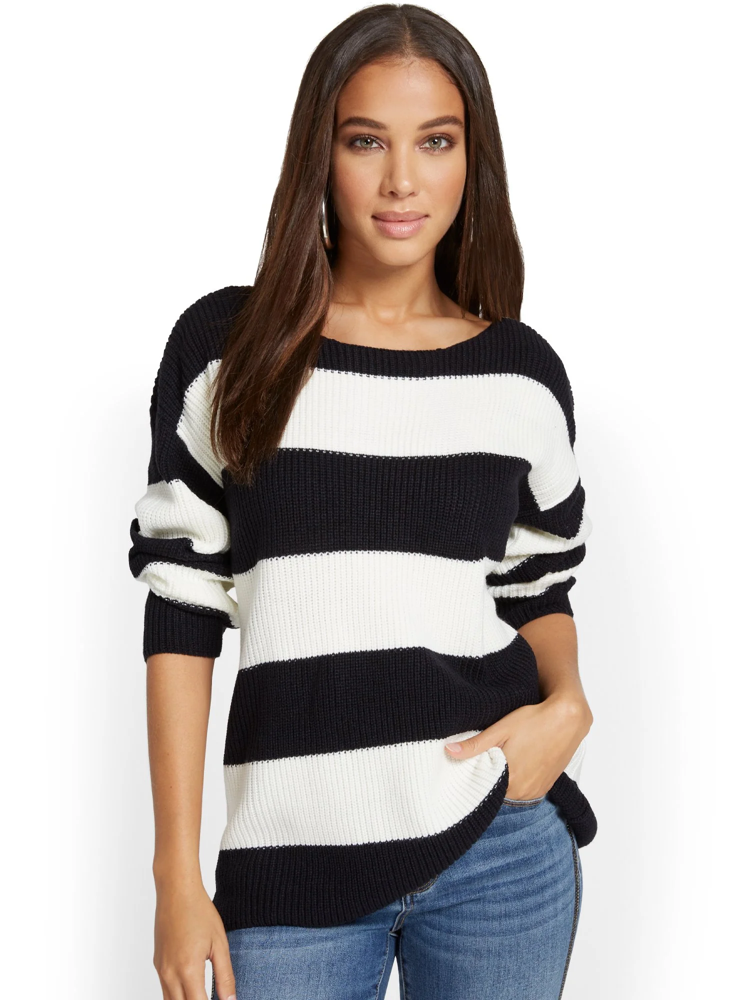 Stripe Mock-Neck Pullover Sweater - Image 2