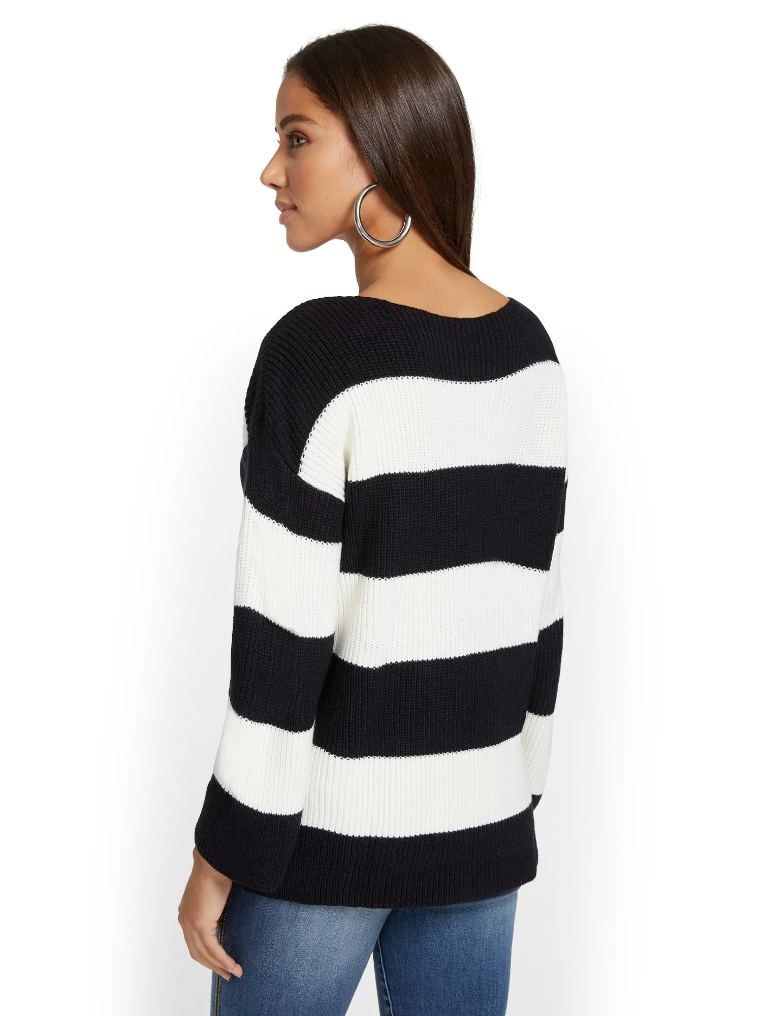 Stripe Mock-Neck Pullover Sweater - Image 3