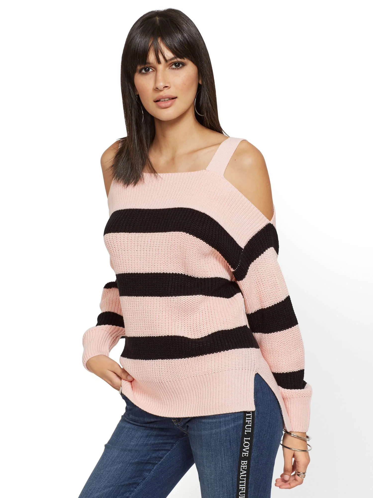 Stripe Off-The-Shoulder Sweater - Image 2