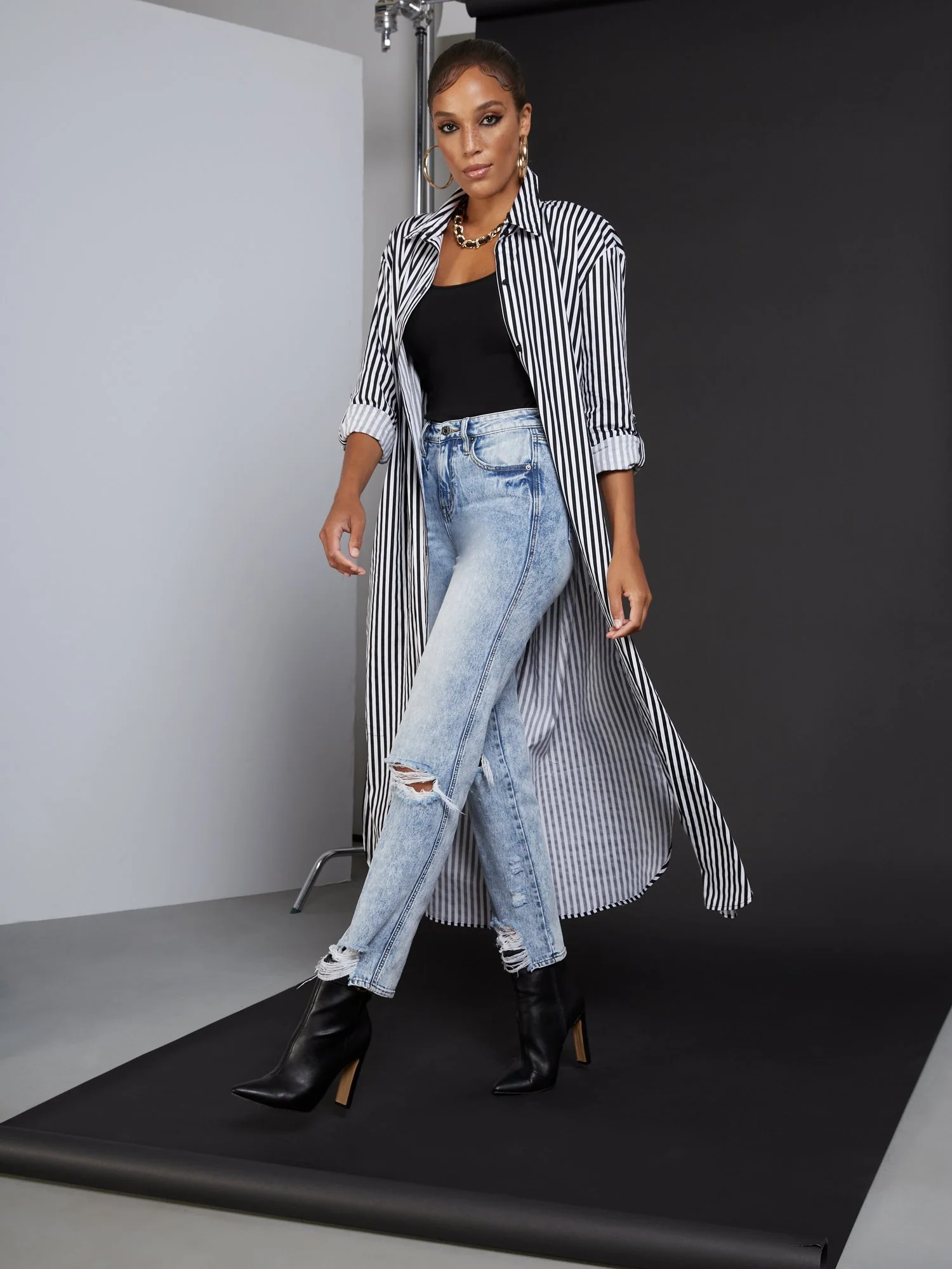 Stripe Poplin Maxi Shirt - Image 2