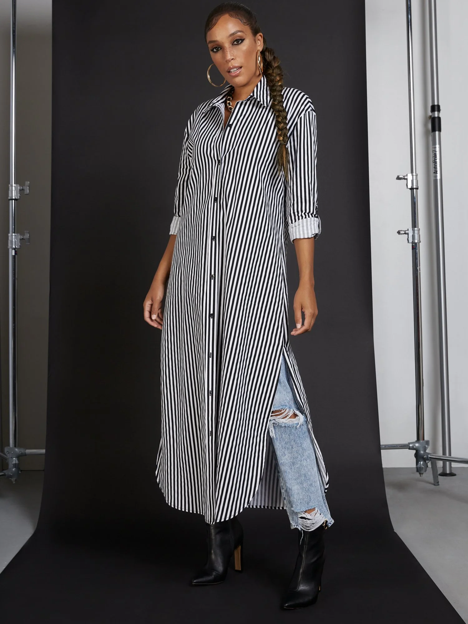 Stripe Poplin Maxi Shirt - Image 4