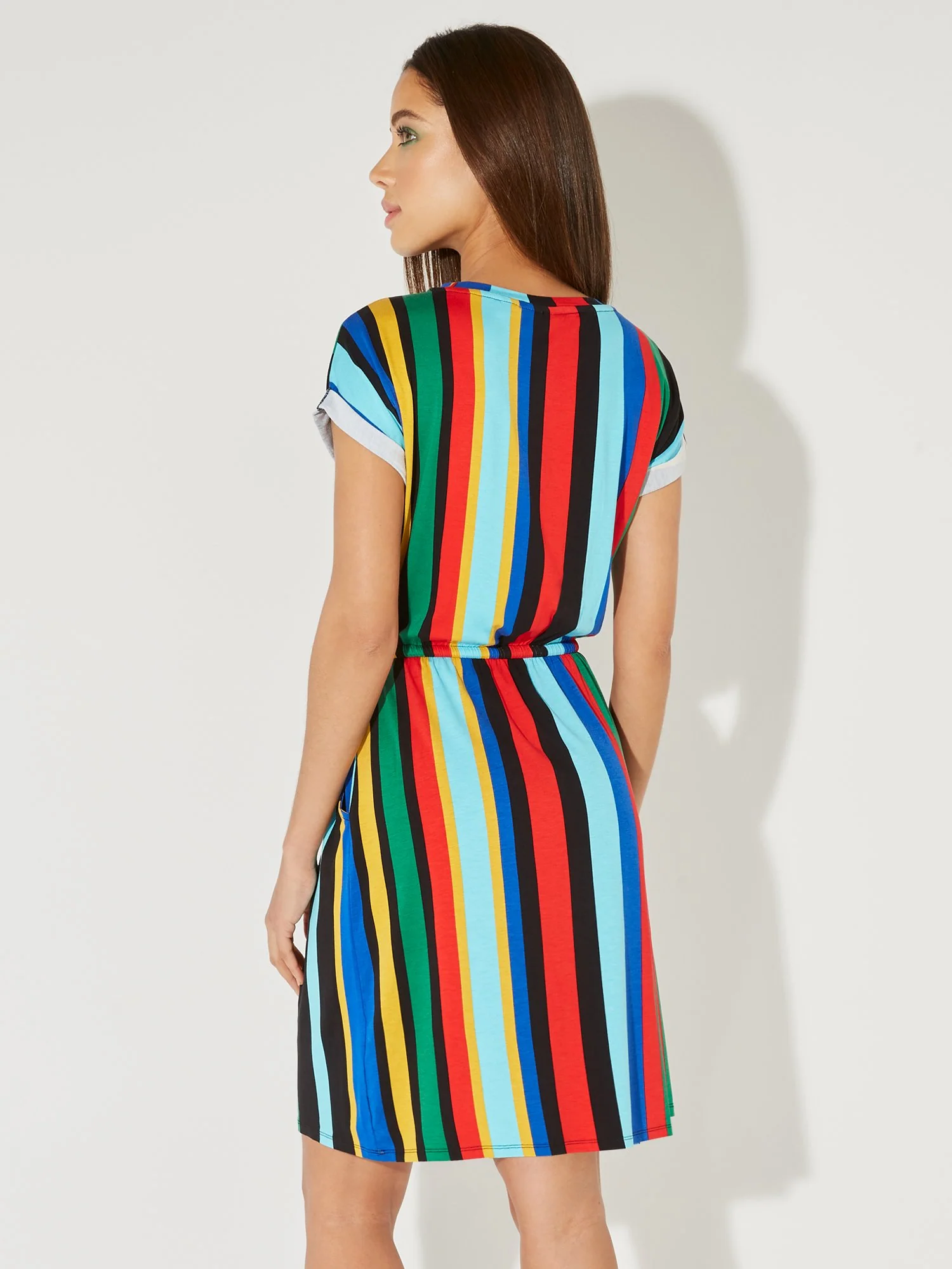 Stripe Short-Sleeve Drawstring T-Shirt Dress - NY&C Style System - Image 3