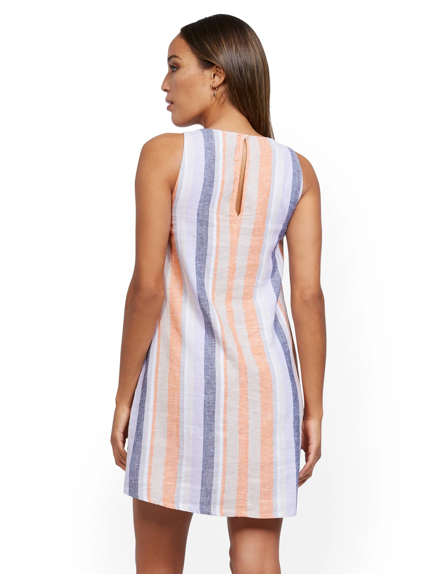 Stripe Sleeveless Linen Blend Dress - Image 3