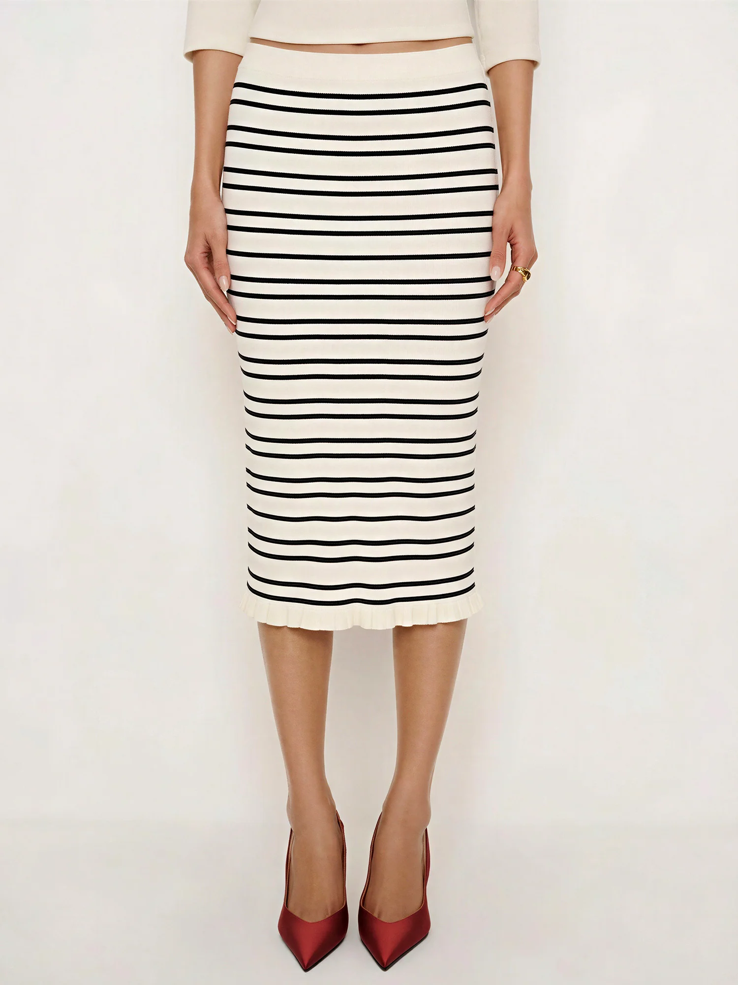 Stripe Sweater Knit Pencil Skirt - Image 7