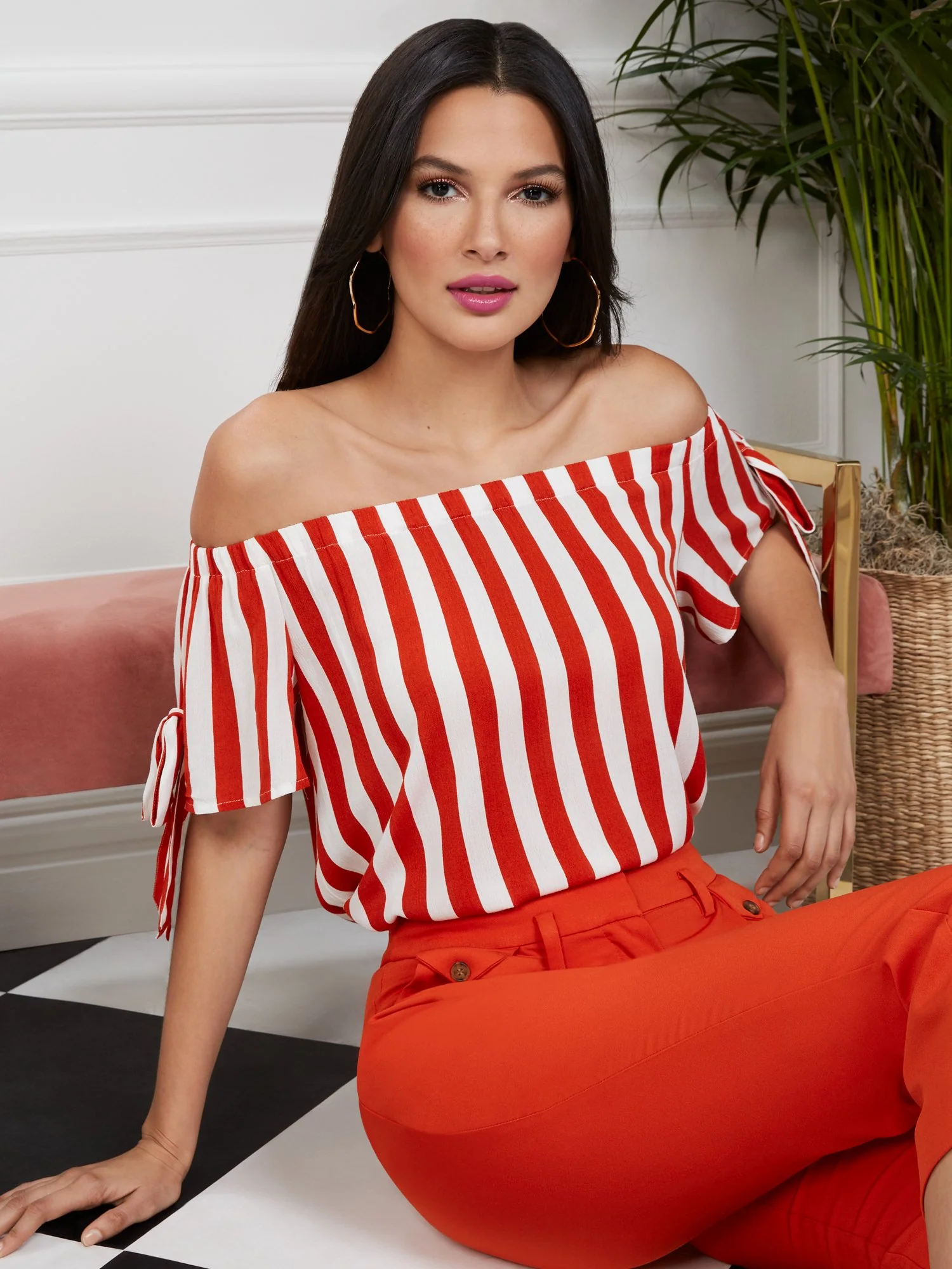 Stripe Tie-Sleeve Off-The Shoulder Blouse - Image 7