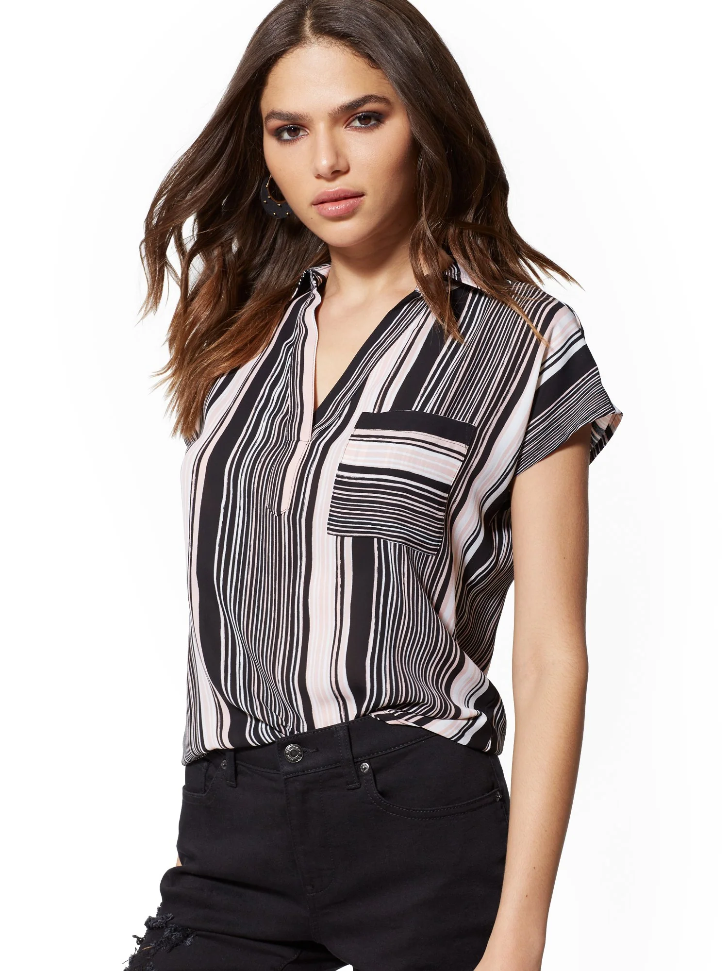 Stripe V-Neck Button-Back Top - Image 3