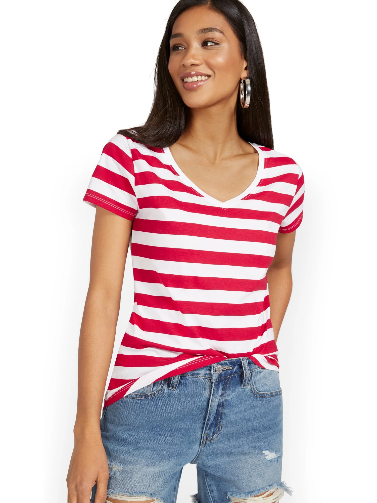 Stripe V-Neck Perfect Tee - Image 4