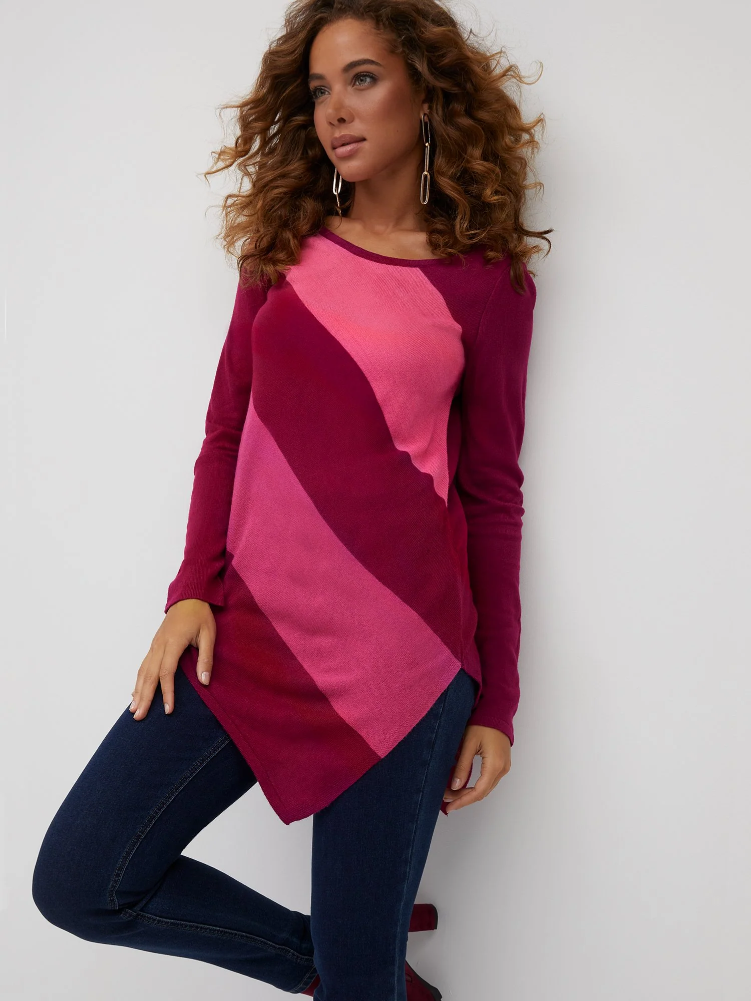 Striped Asymmetric Tunic Sweater - Image 8