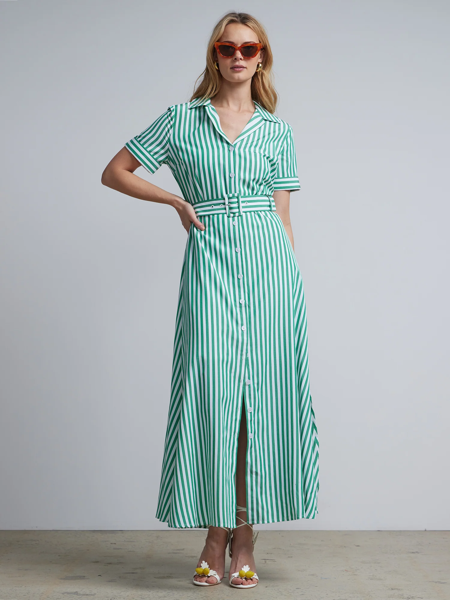 Striped Belted Maxi Shirtdress - Image 5