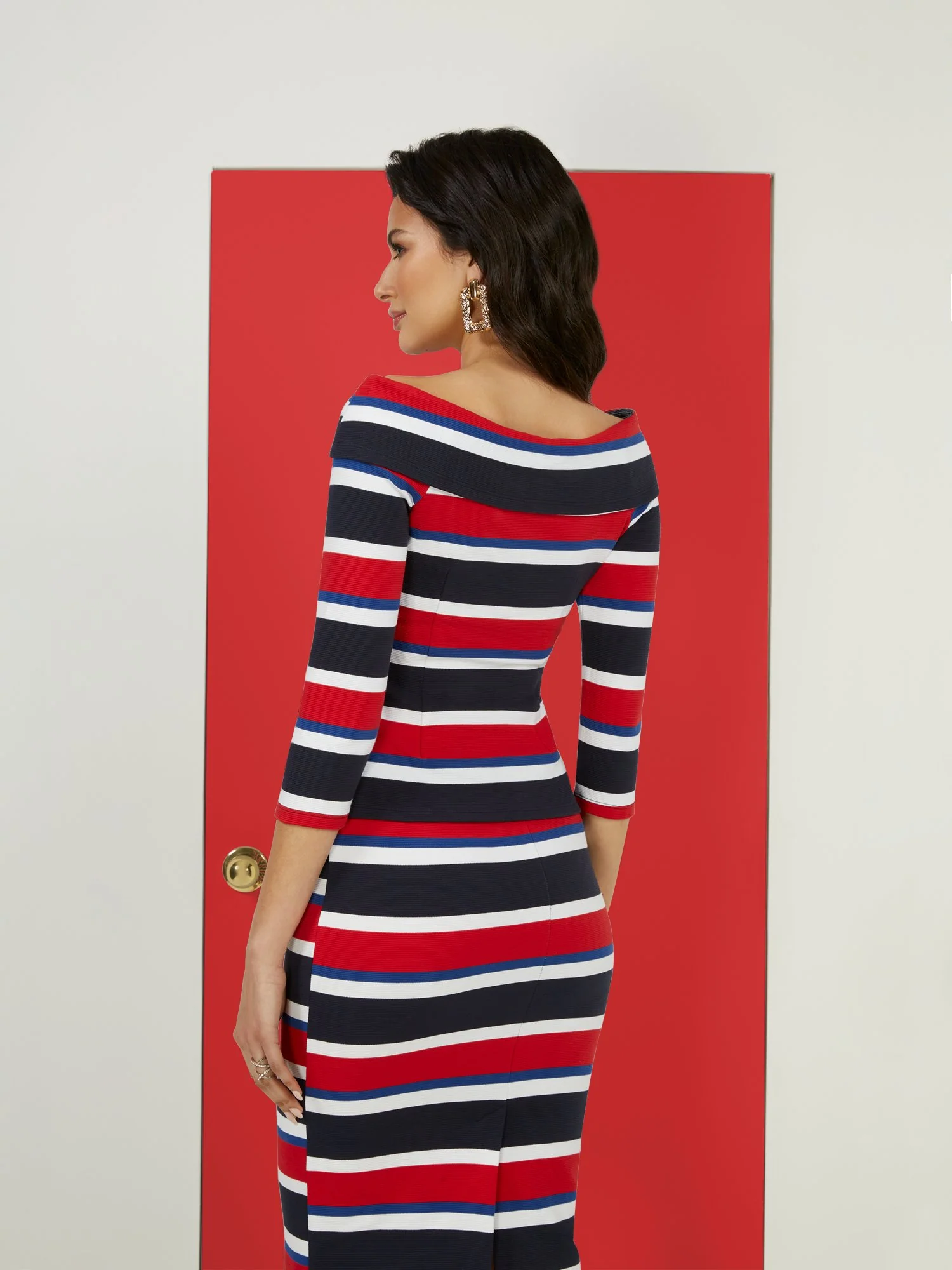 Striped Boat-Neck Crisscross Top - Image 3