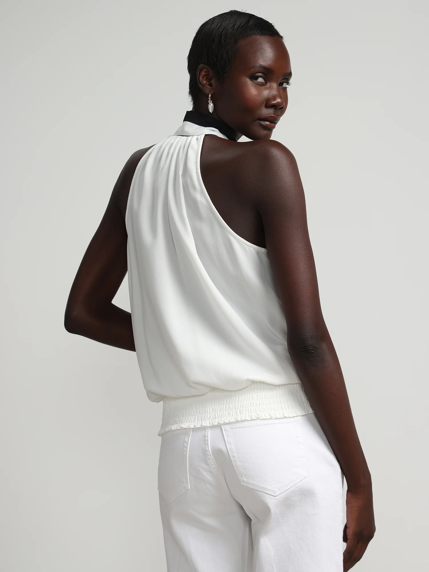 Striped Bow-Front Halterneck Blouse - Image 3