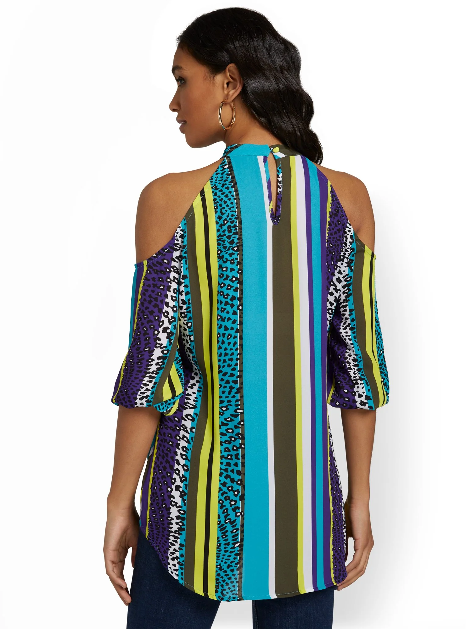 Striped Cold-Shoulder Surplice Blouse - Image 3