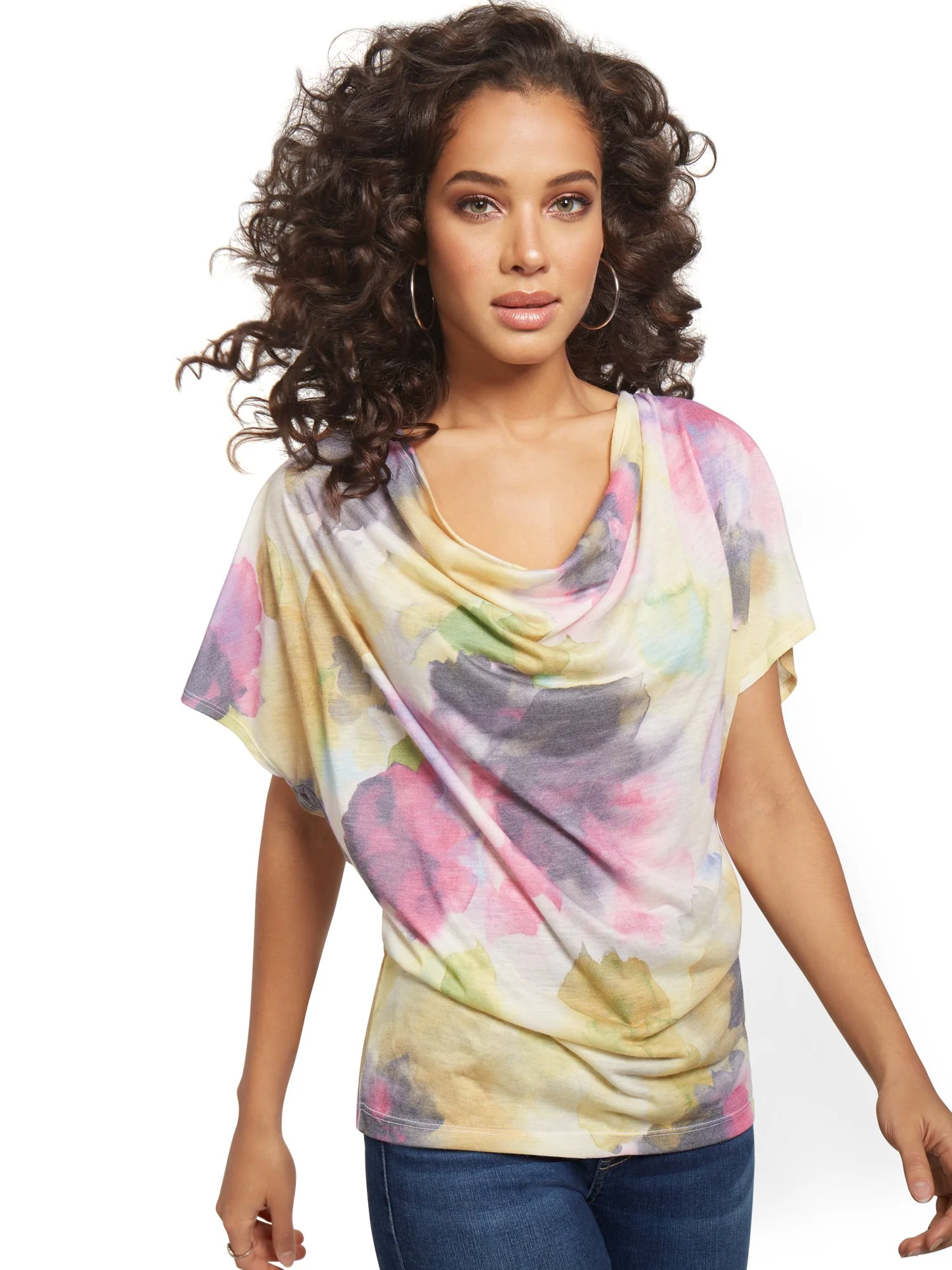 Striped Drape-Front Flutter-Sleeve Top - Sweet Pea - Image 10