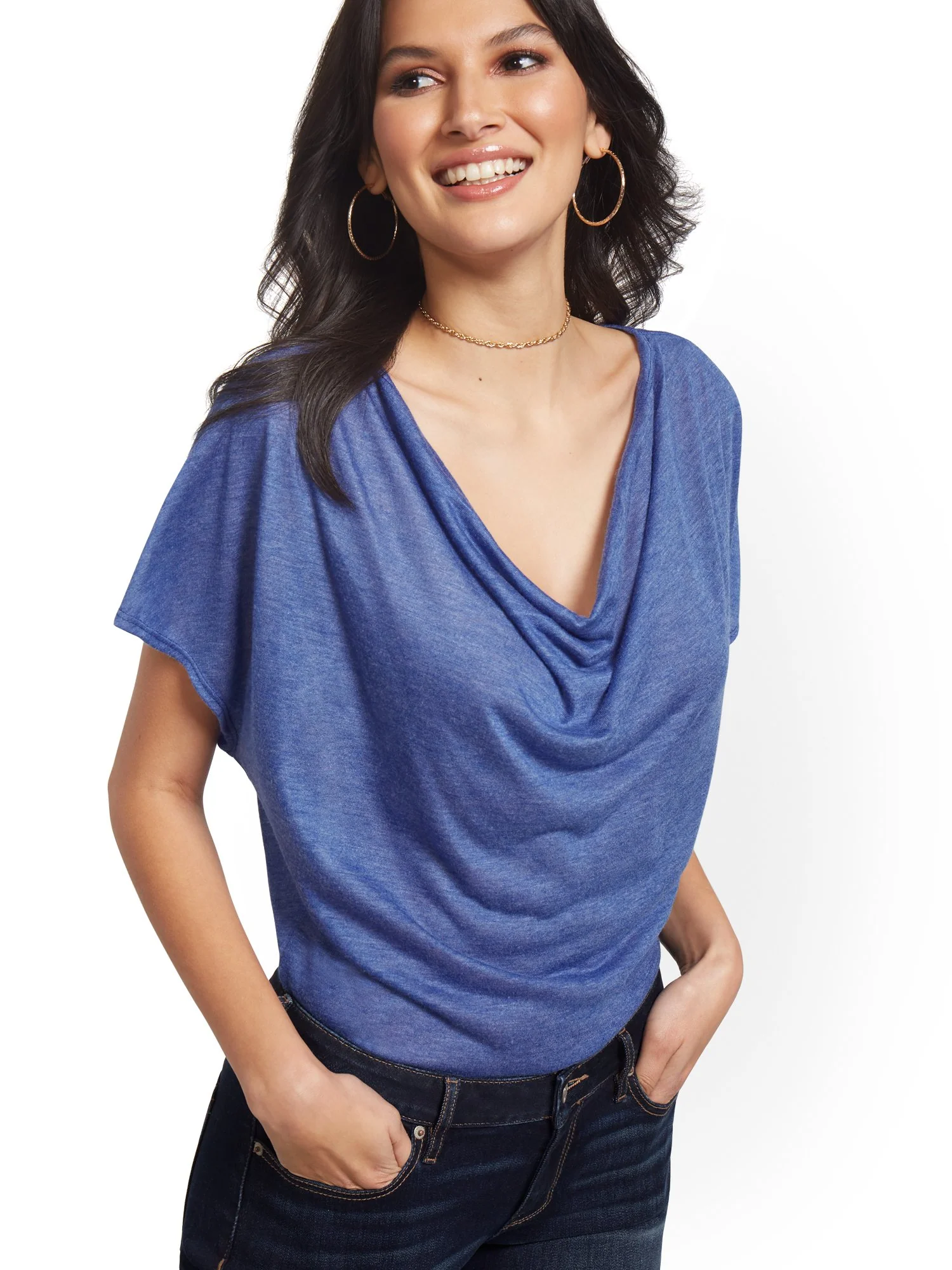 Striped Drape-Front Flutter-Sleeve Top - Sweet Pea - Image 14