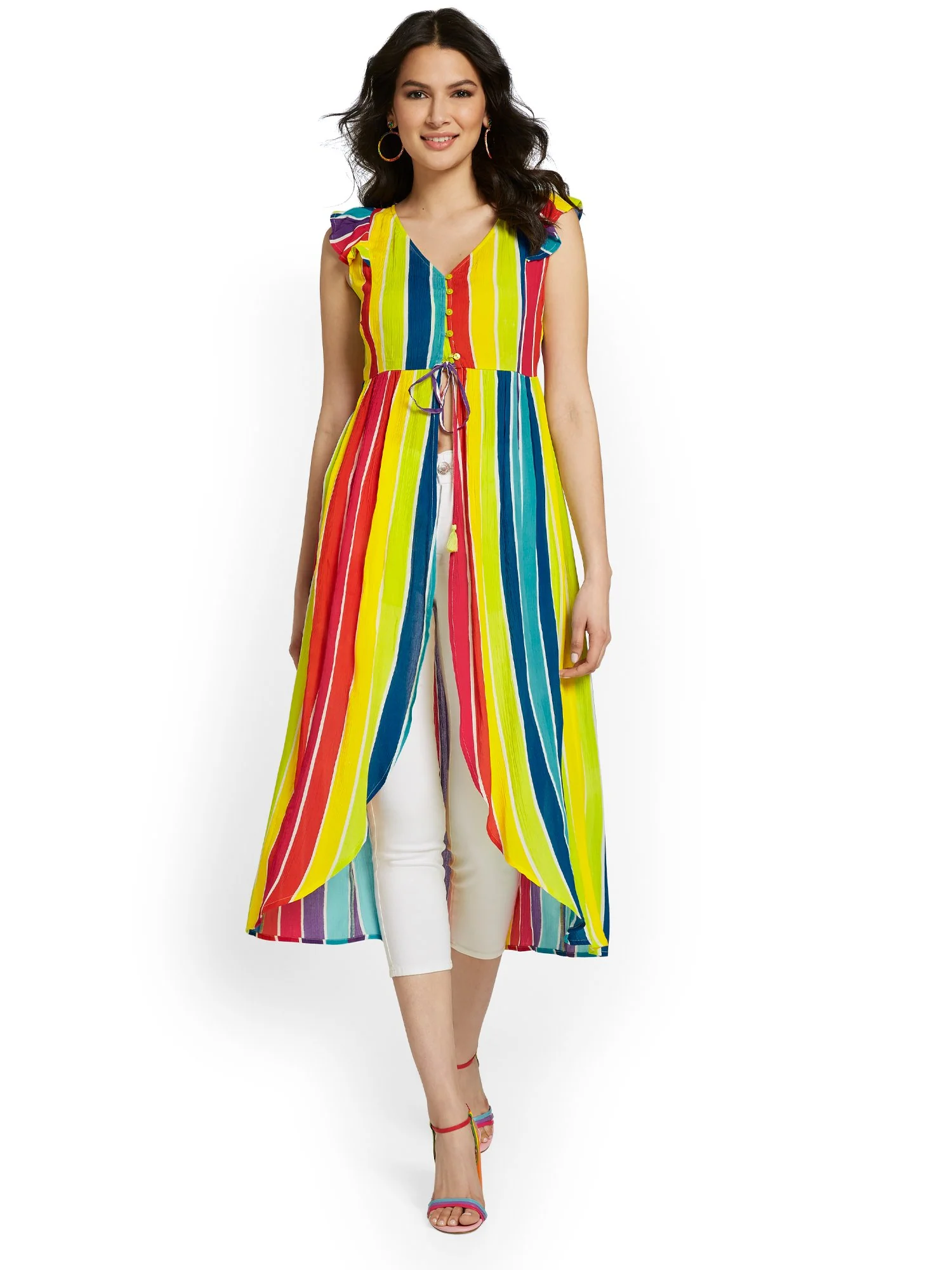 Striped Flutter-Sleeve Tie-Waist Maxi Top - Image 2