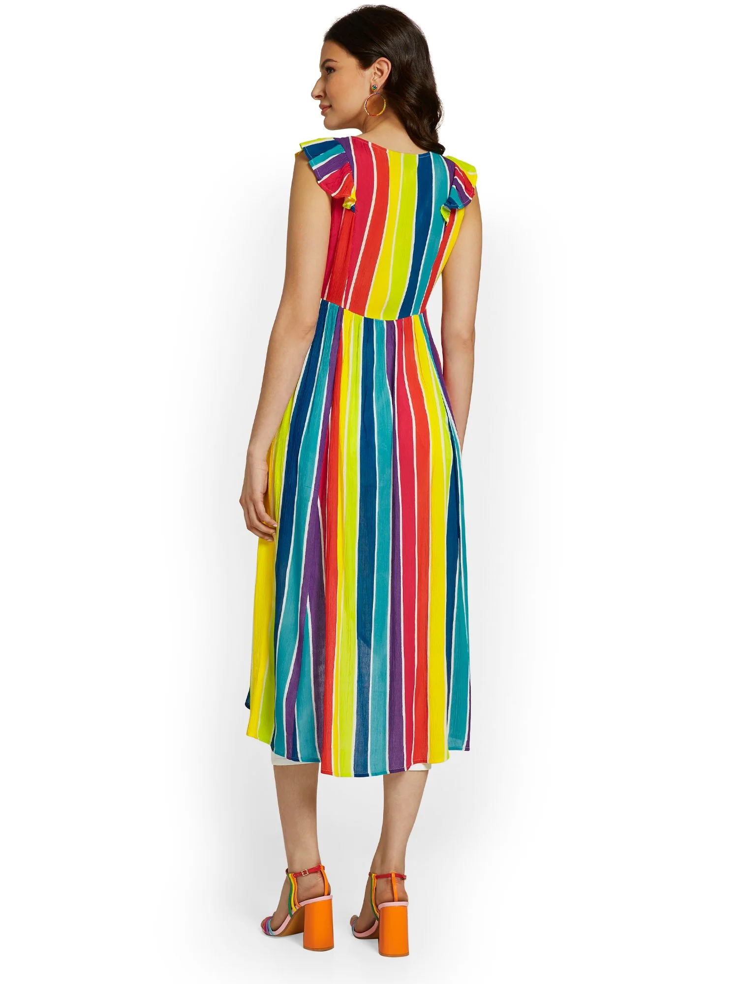 Striped Flutter-Sleeve Tie-Waist Maxi Top - Image 3
