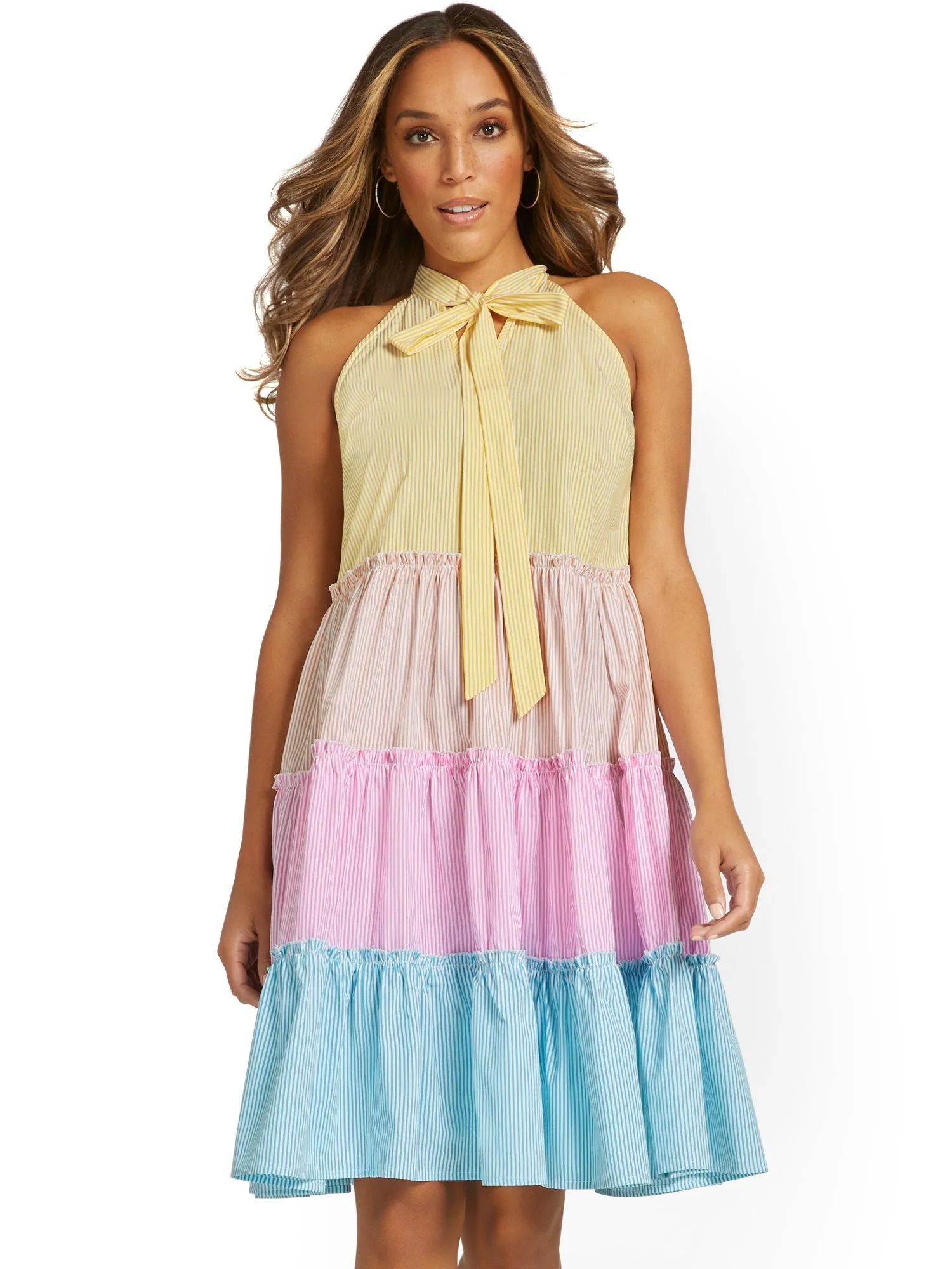 Striped Halterneck Tiered Shift Dress - Image 2