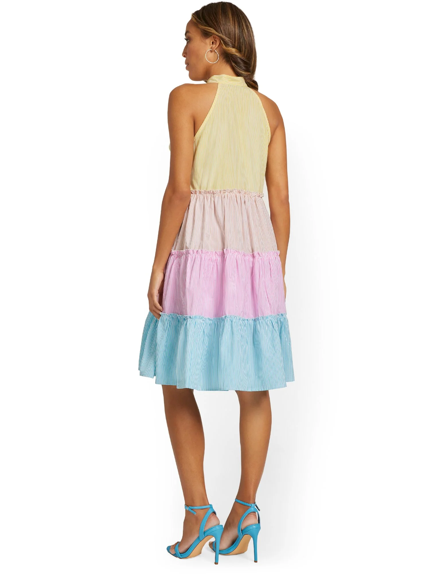 Striped Halterneck Tiered Shift Dress - Image 3