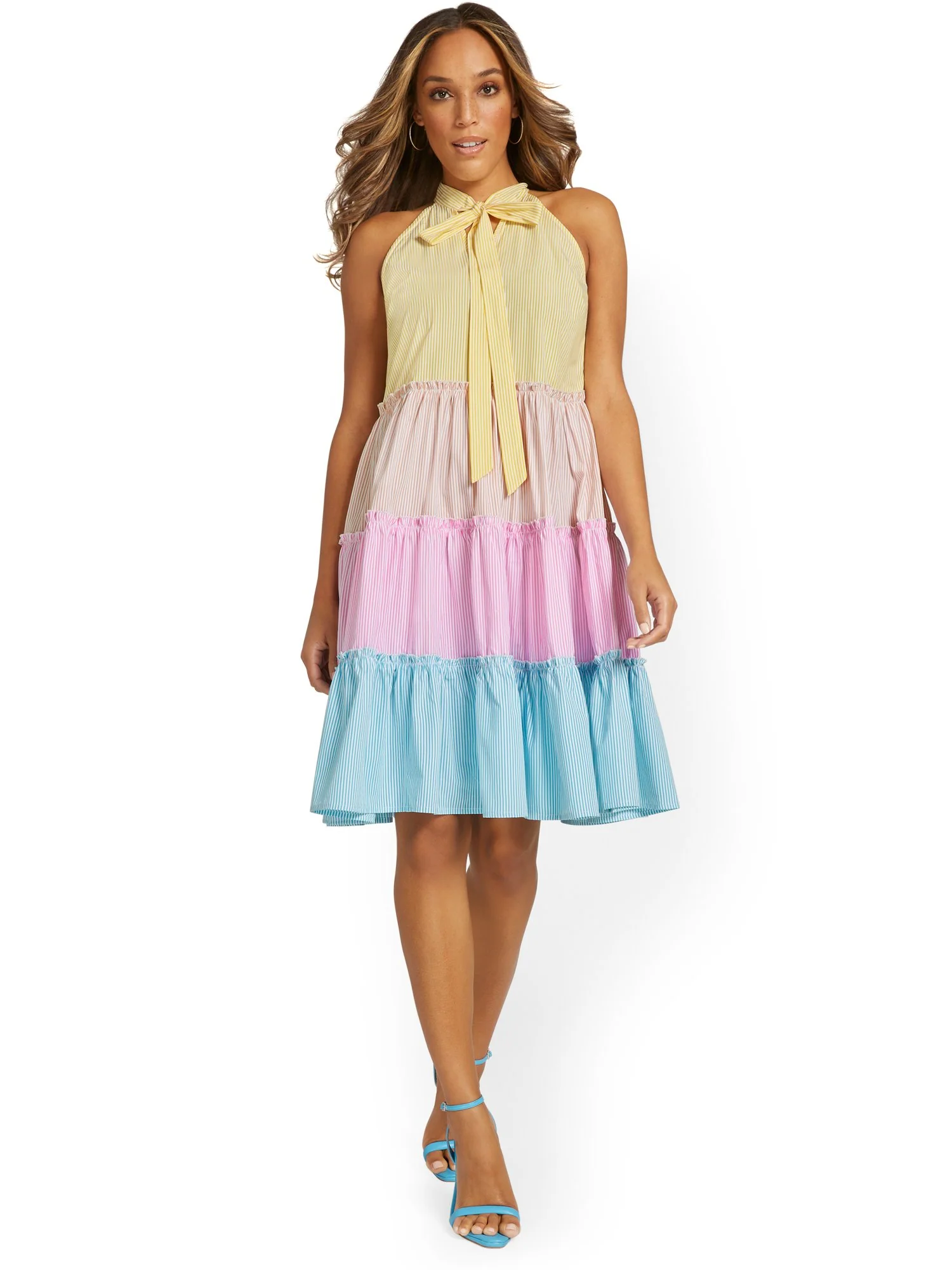 Striped Halterneck Tiered Shift Dress - Image 5