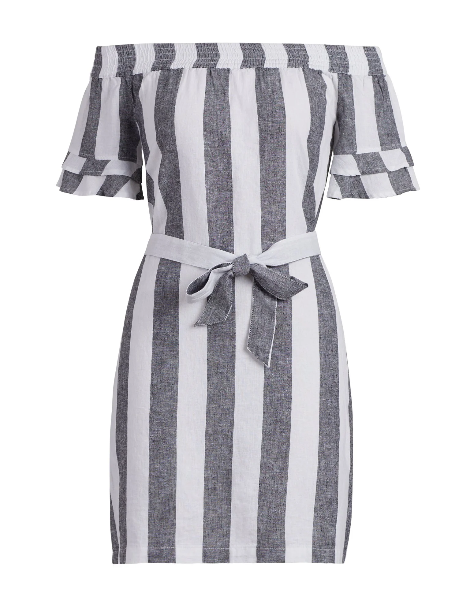Striped Linen Off-The-Shoulder Dress - Image 2