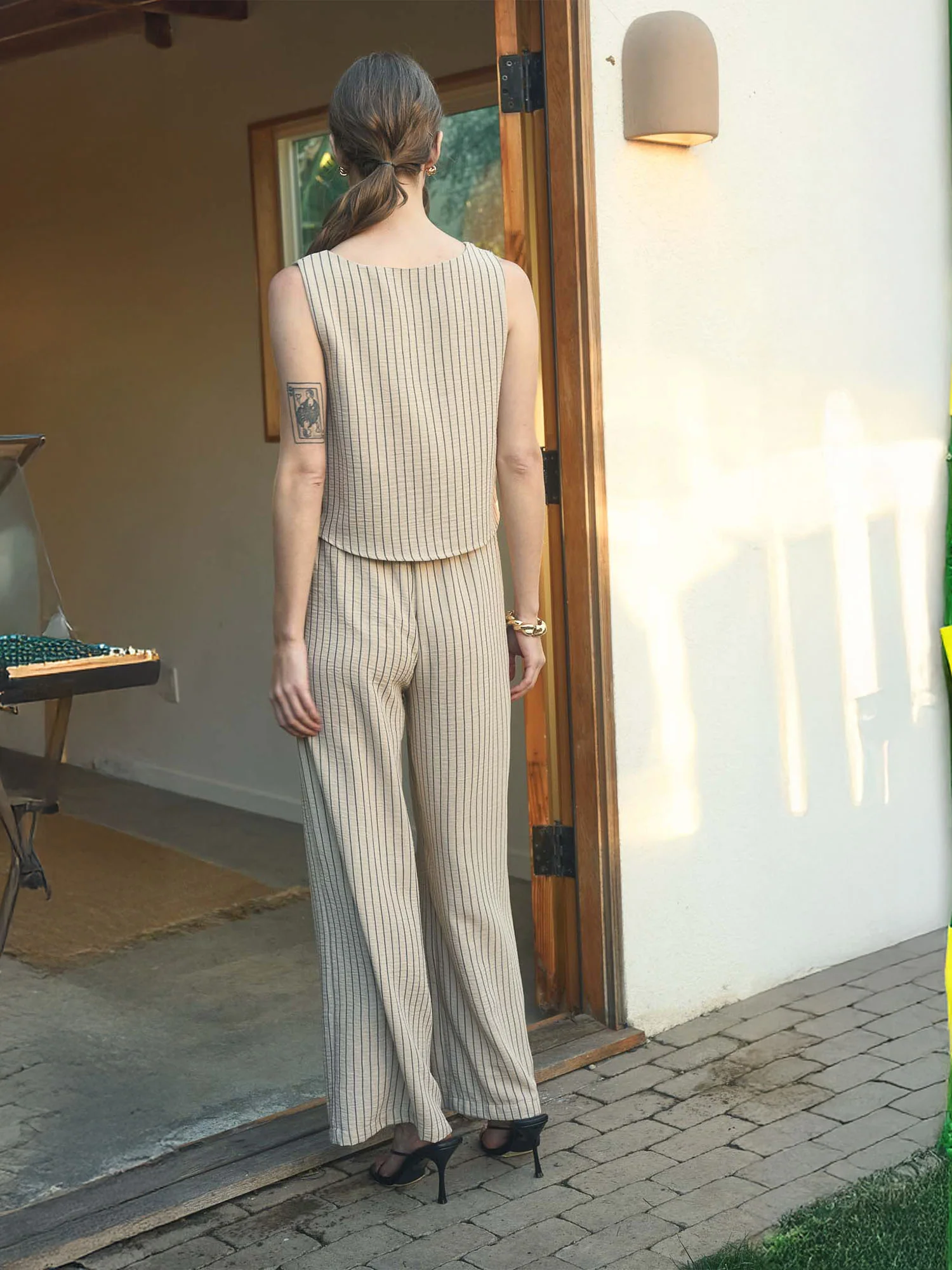 Striped Linen Square Neck Sleeveless Top - Image 2